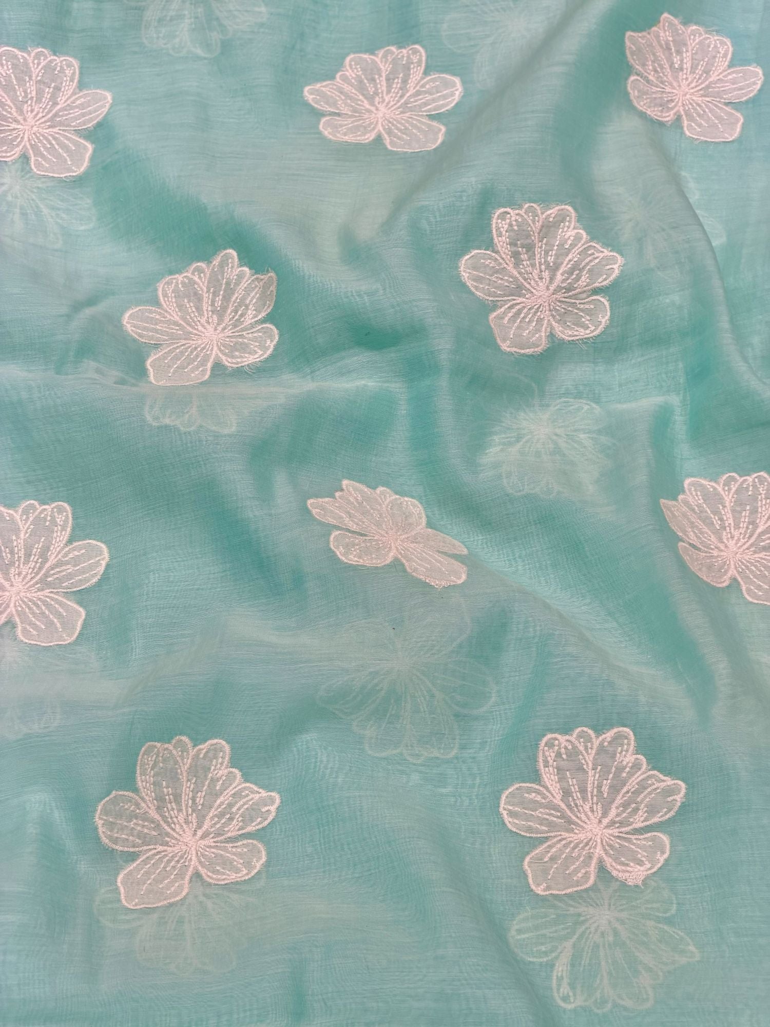 Aqua Blue Mul Fabric Floral Embroidered Motif
