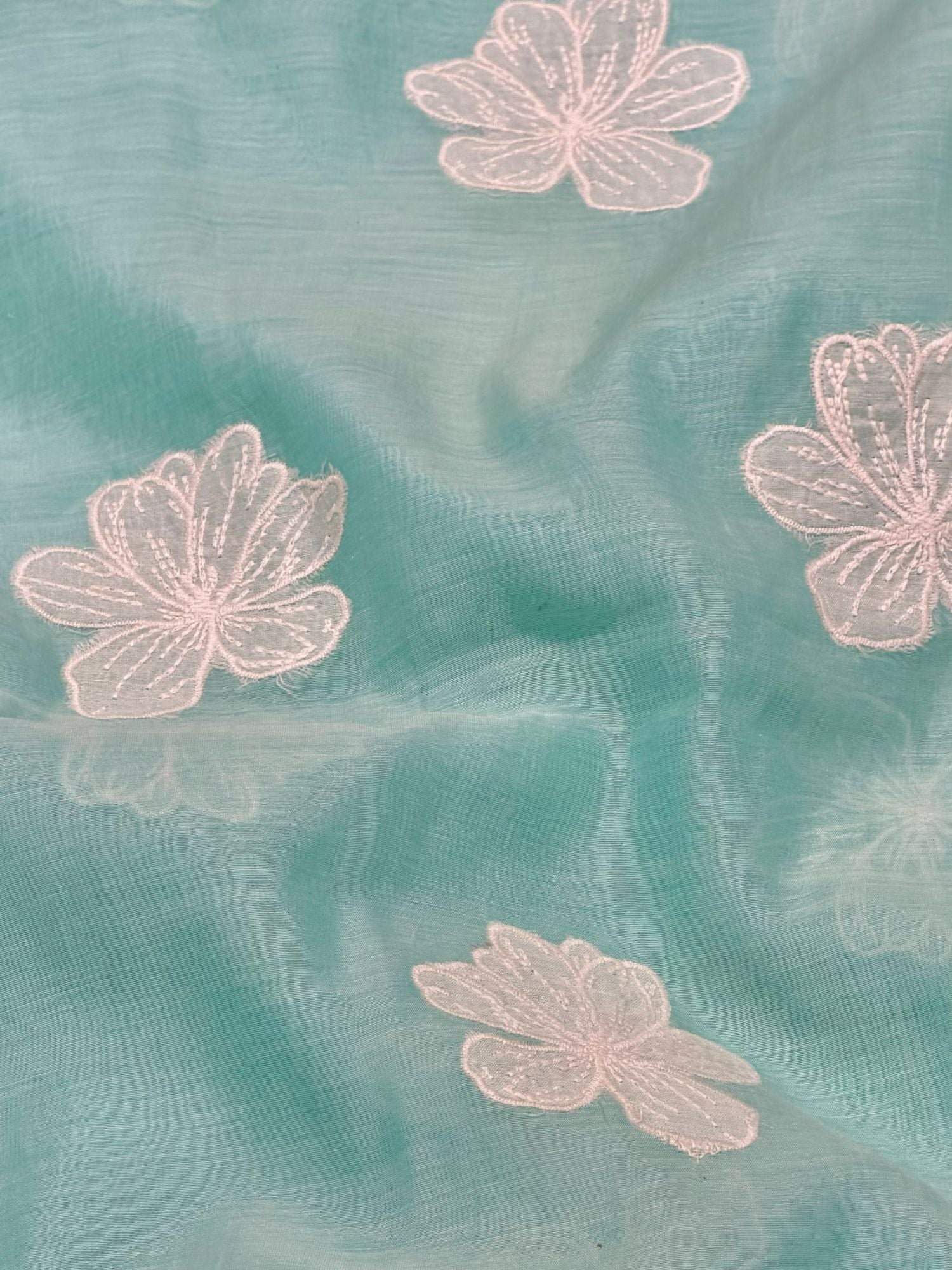 Aqua Blue Mul Fabric Floral Embroidered Motif