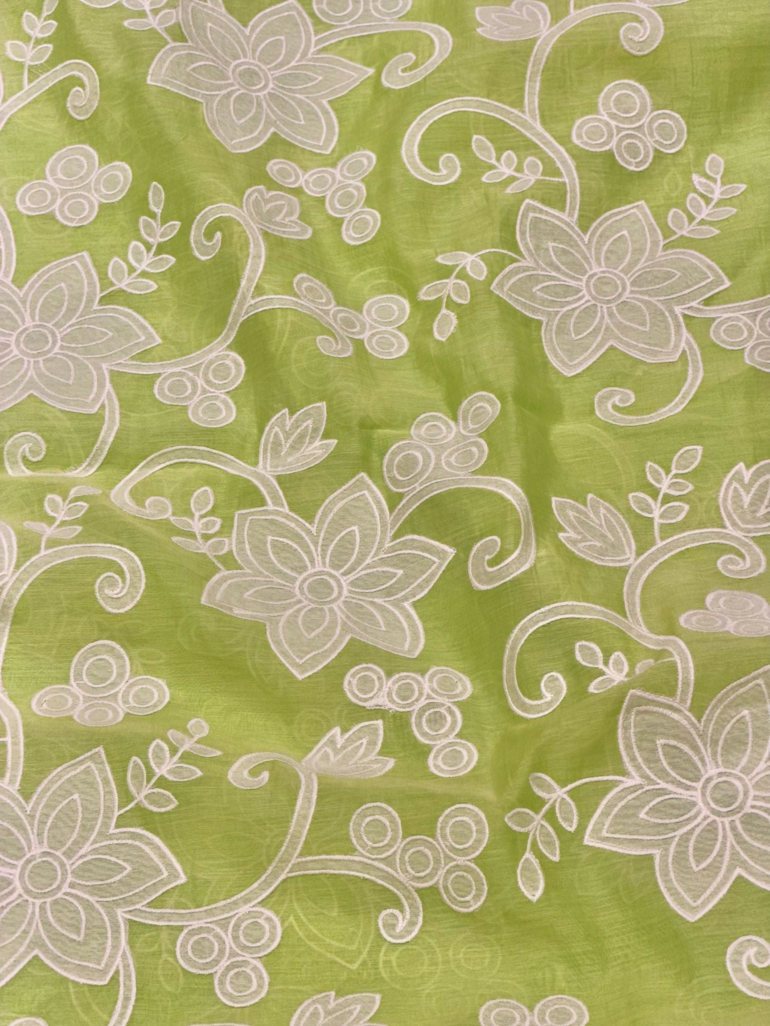 Green Mul with White Appliqué Work