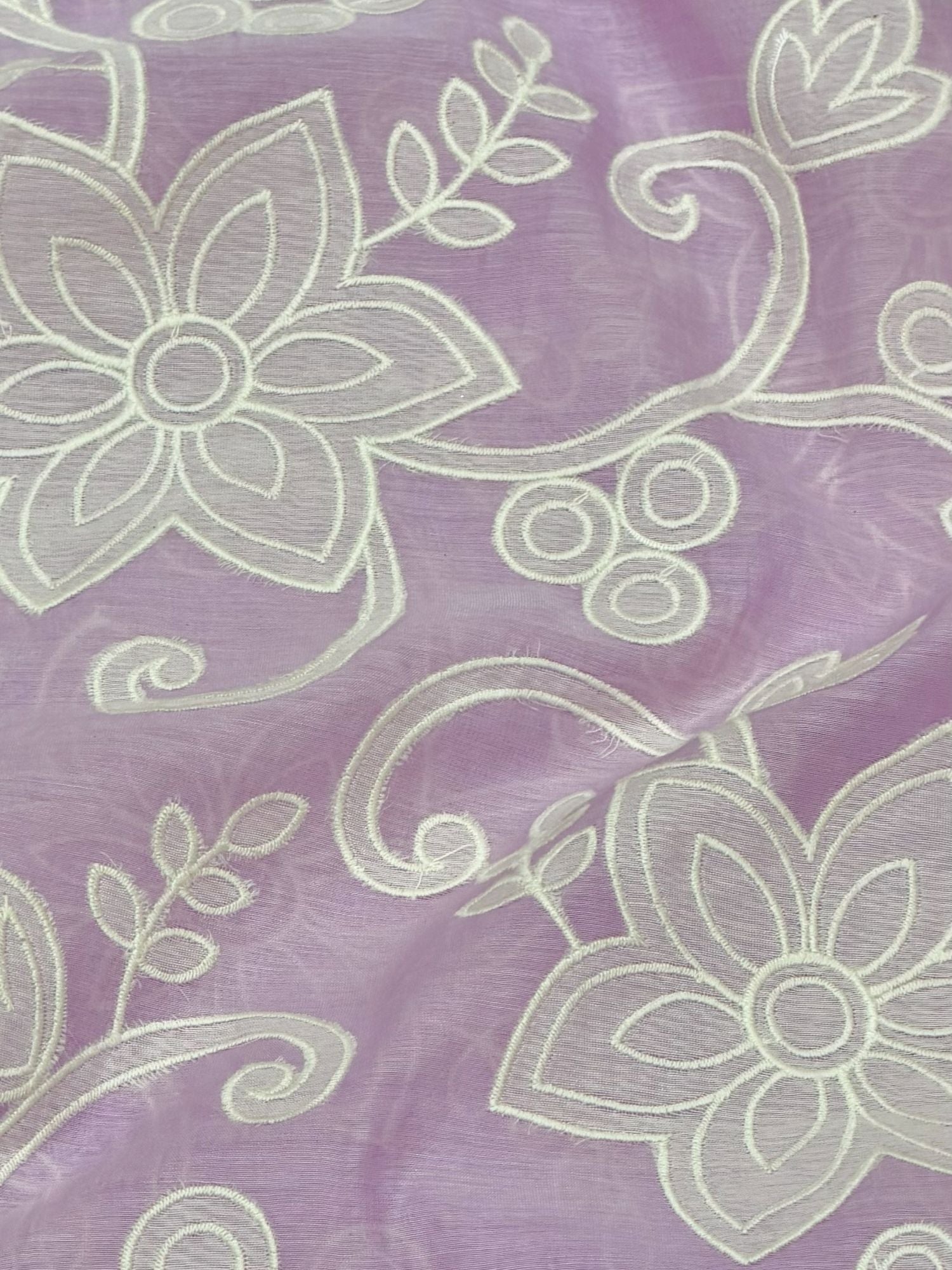 Lavender Mul with White Appliqué Work