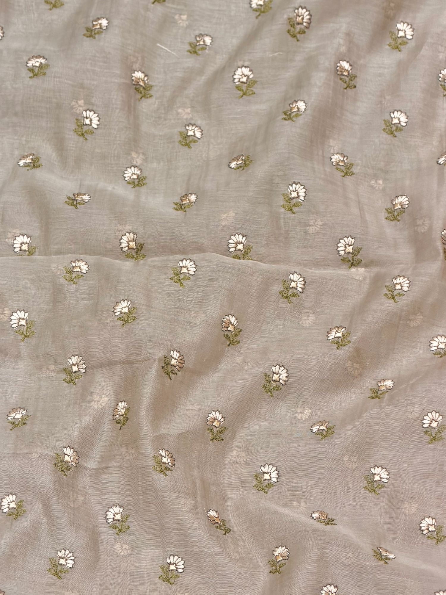 Grey Mul Fabric with Floral Embroidery
