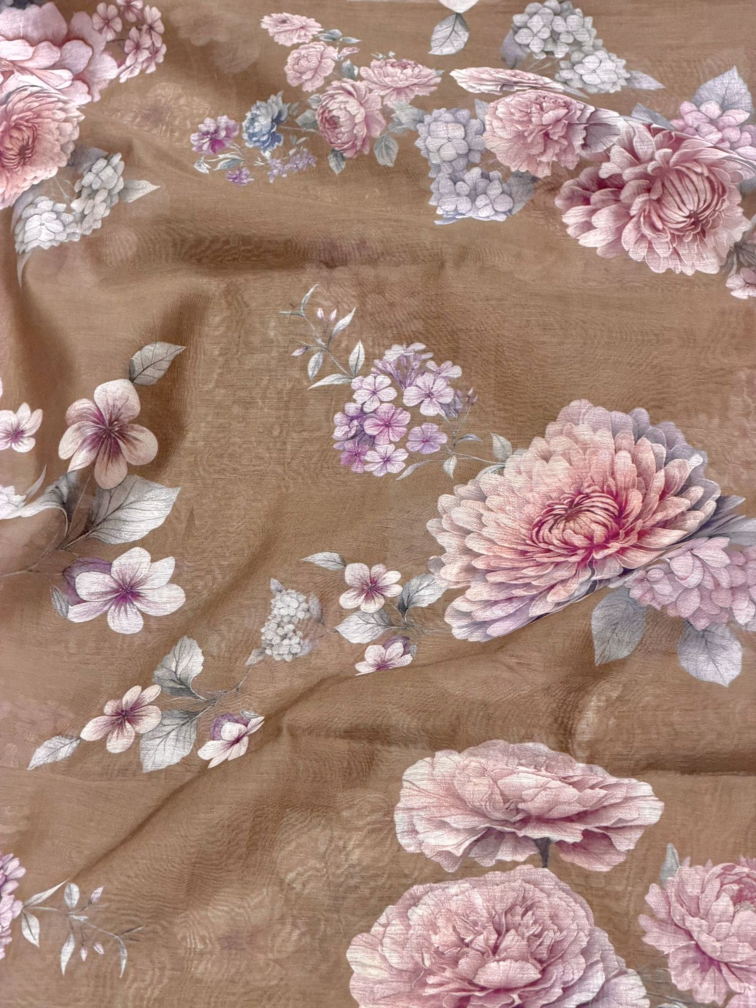 Cocoa Brown Printed Mul Fabric