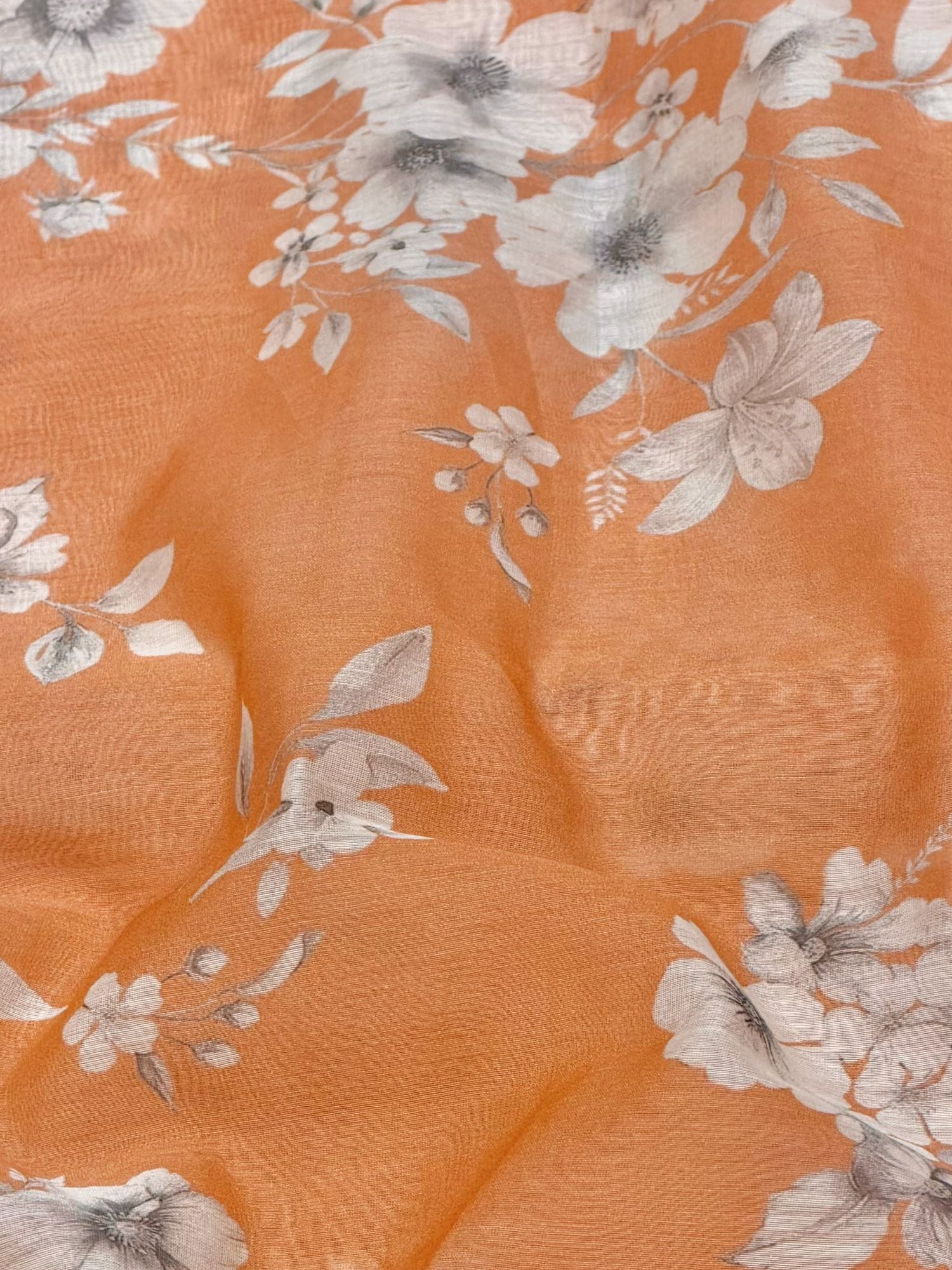 Coral Orange Printed Mul Fabric