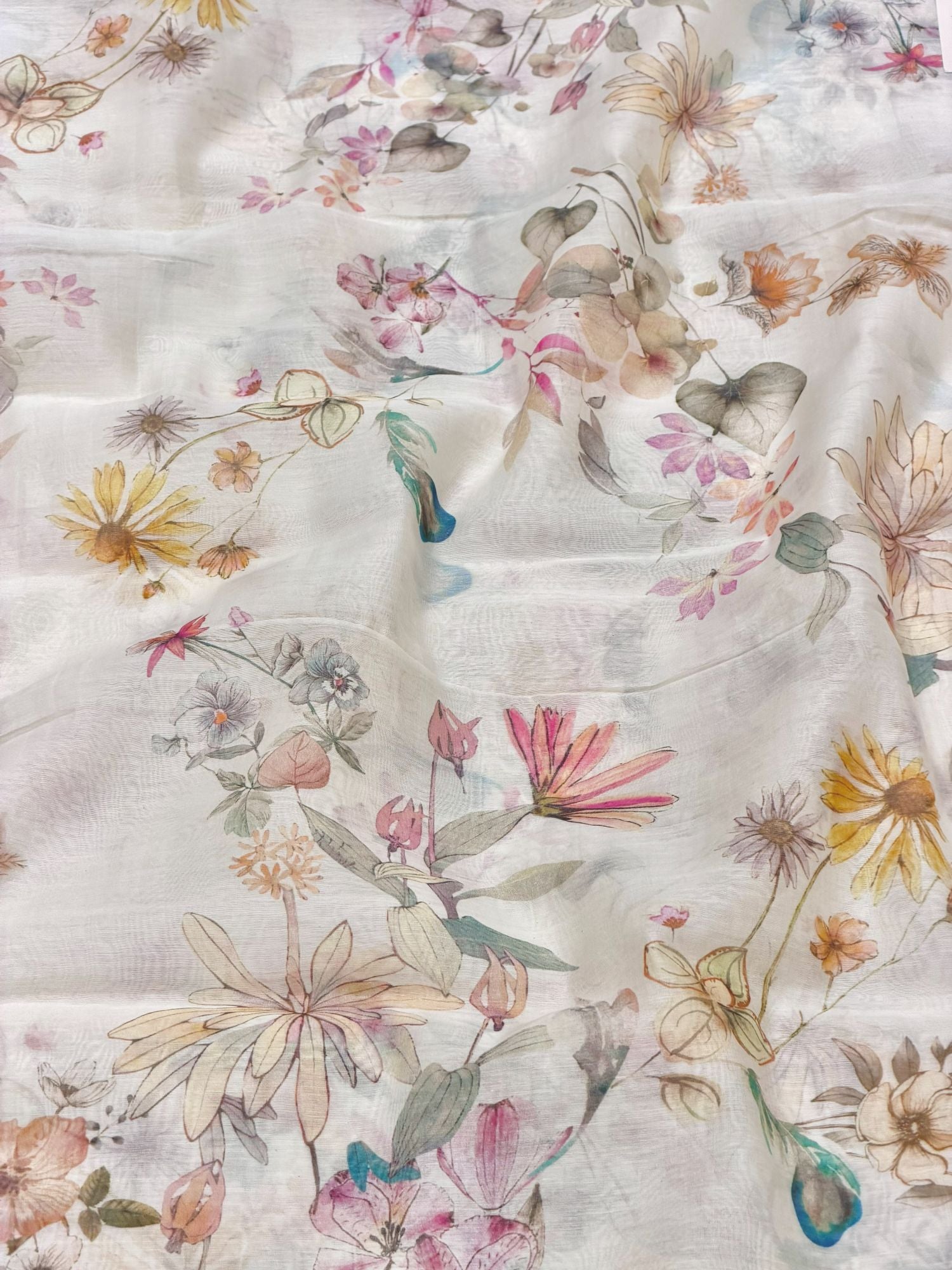 White Printed Mul Fabric