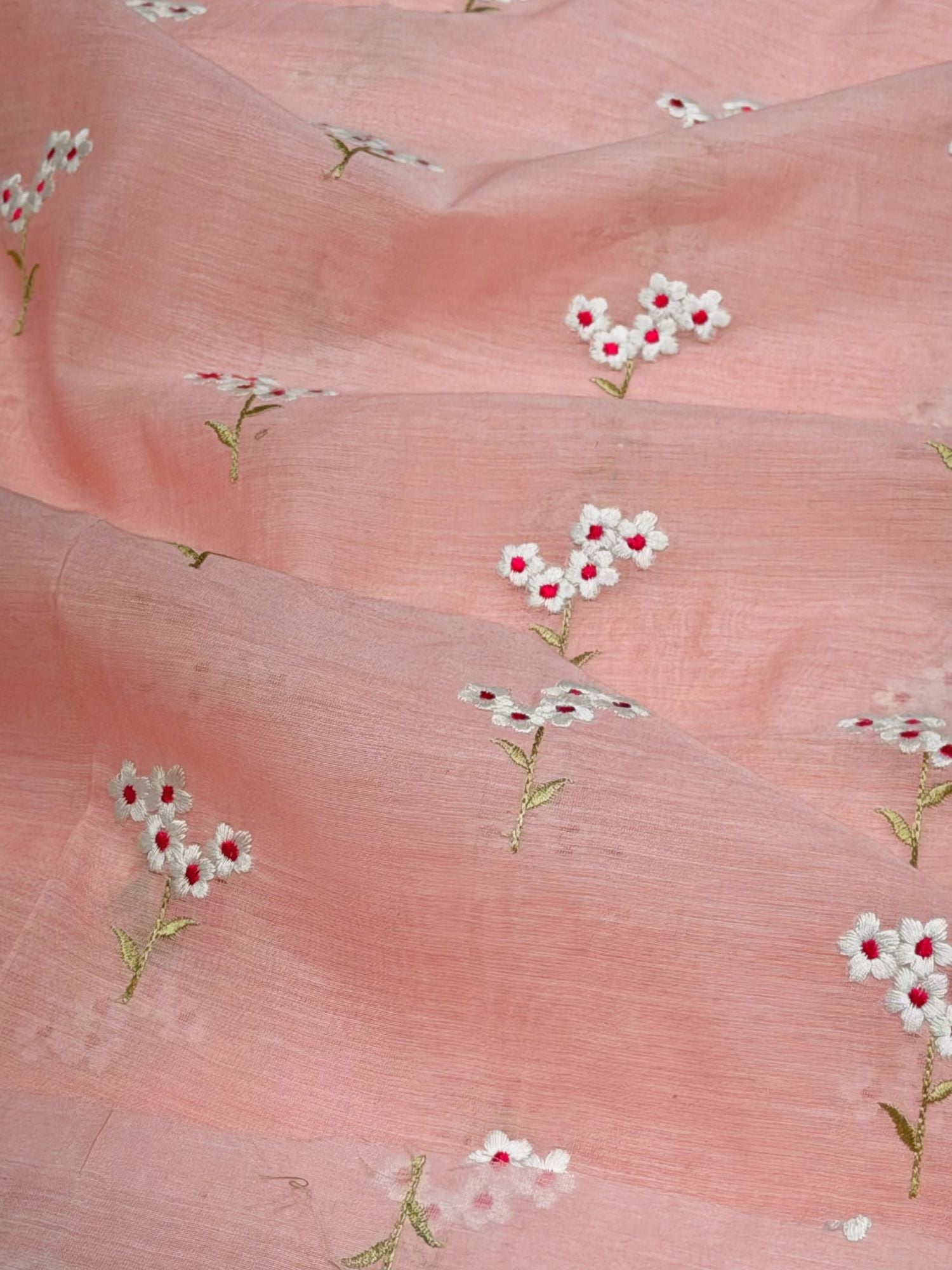 Blush Pink Mul Fabric with Floral Embroidered Motif
