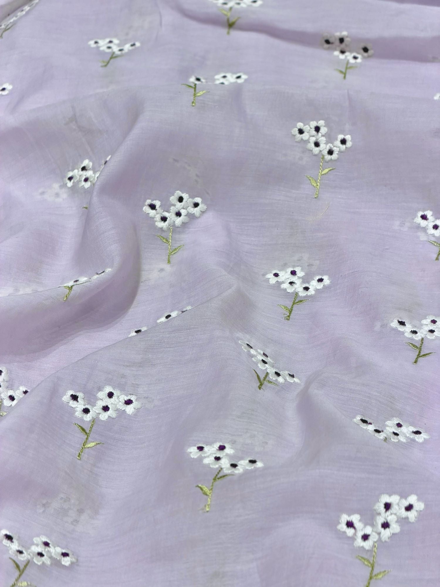Lavender Mul Fabric with Floral Embroidered Motif