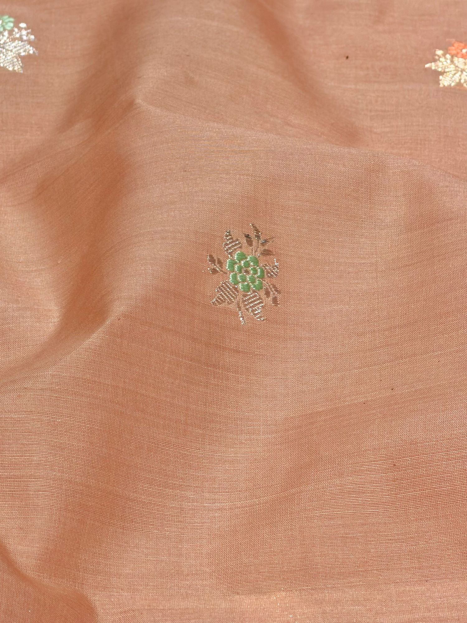 Light Brown Premium Cotton Fabric With Floral Motif