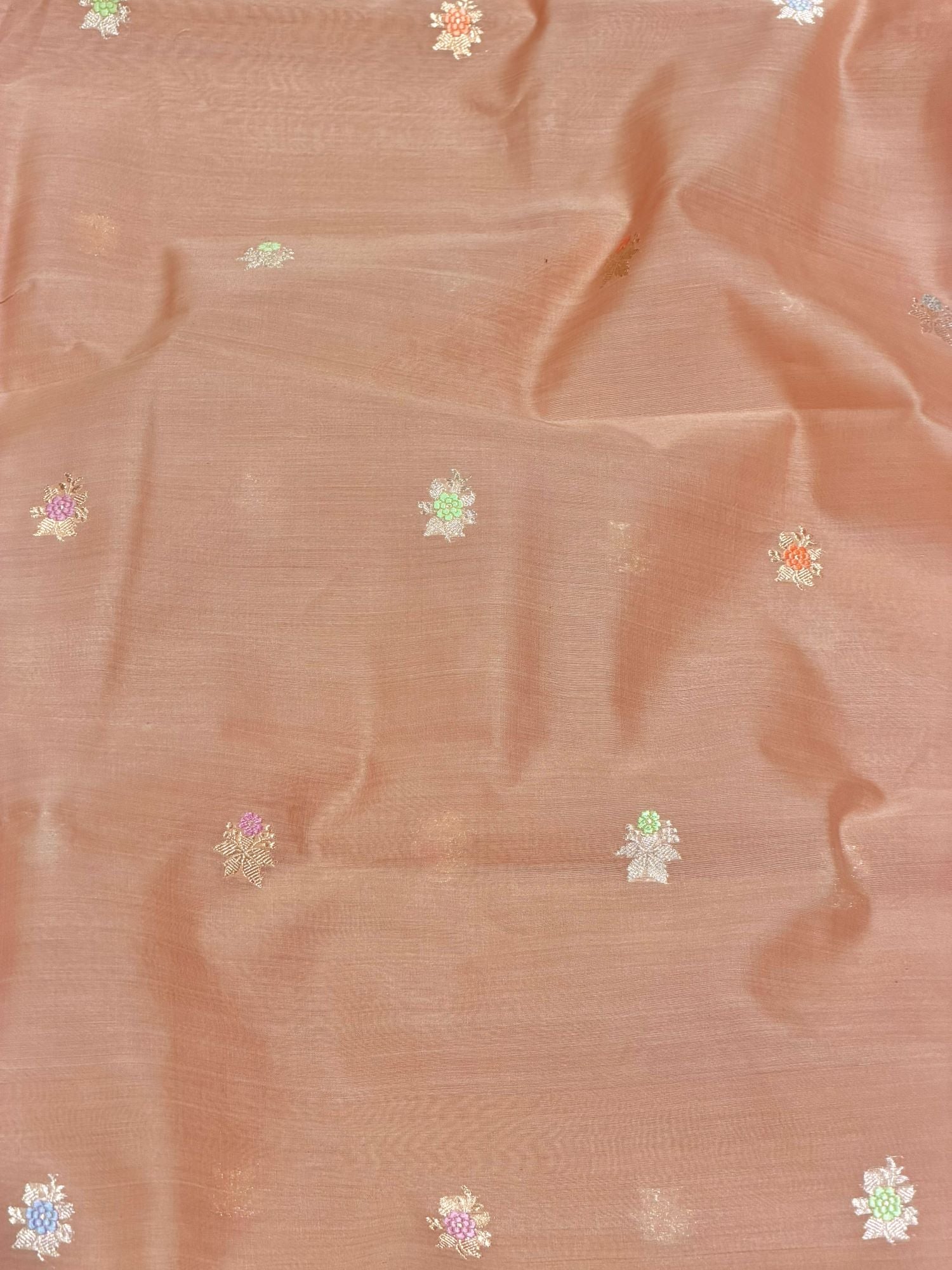 Light Brown Premium Cotton Fabric With Floral Motif