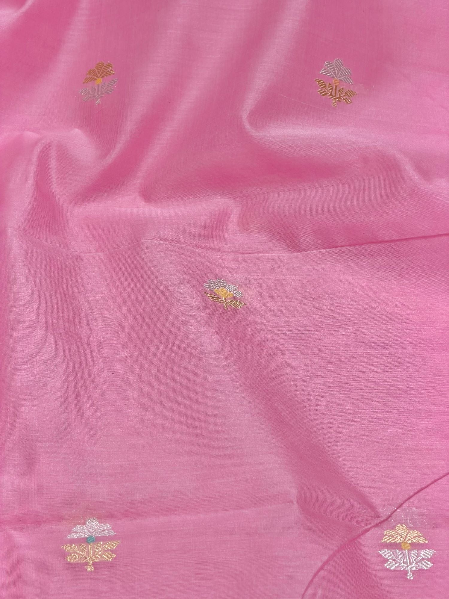 Soft Pink Premium Cotton Fabric With Floral Motif