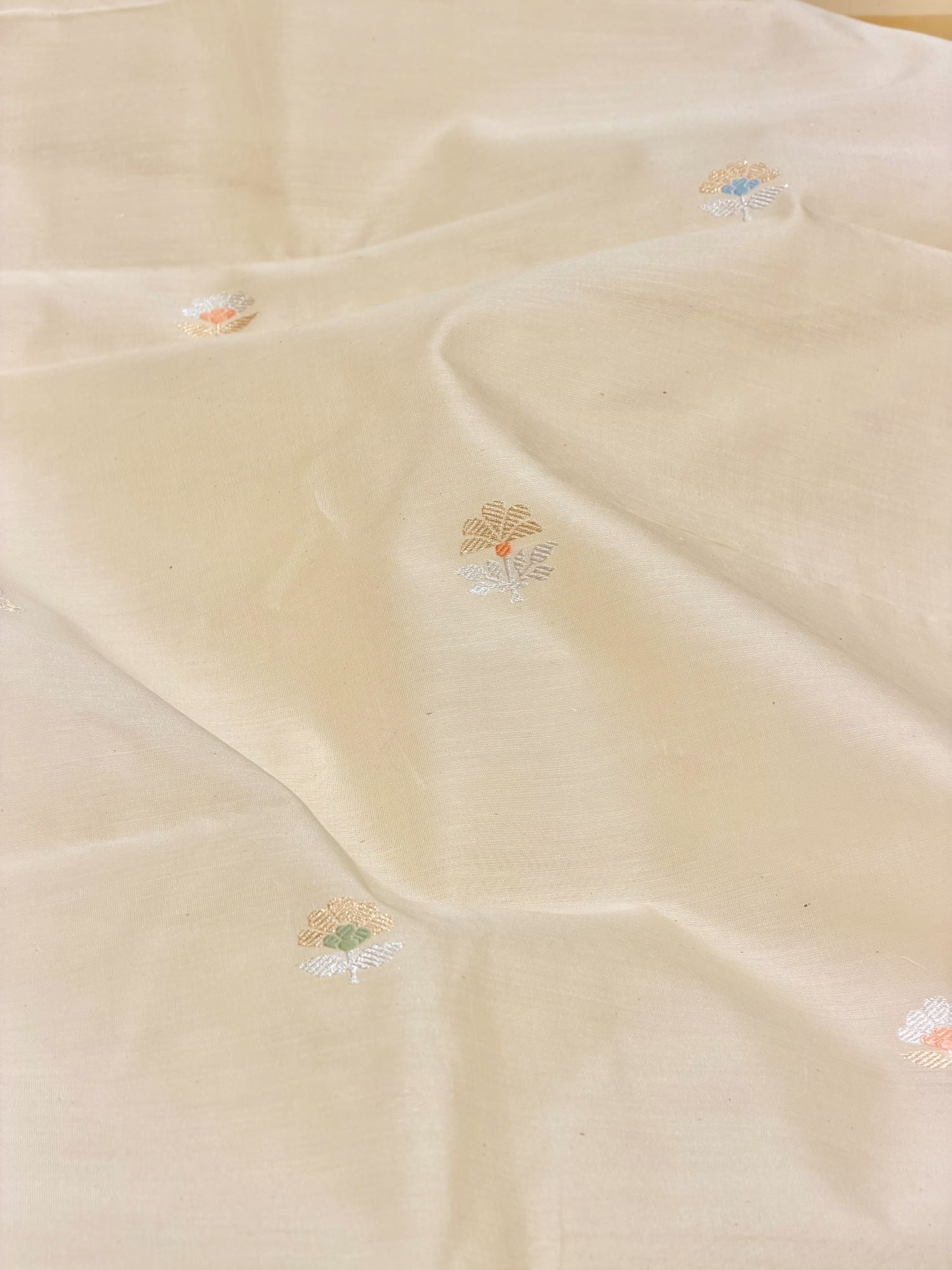 Ivory Premium Cotton Fabric With Floral Motif
