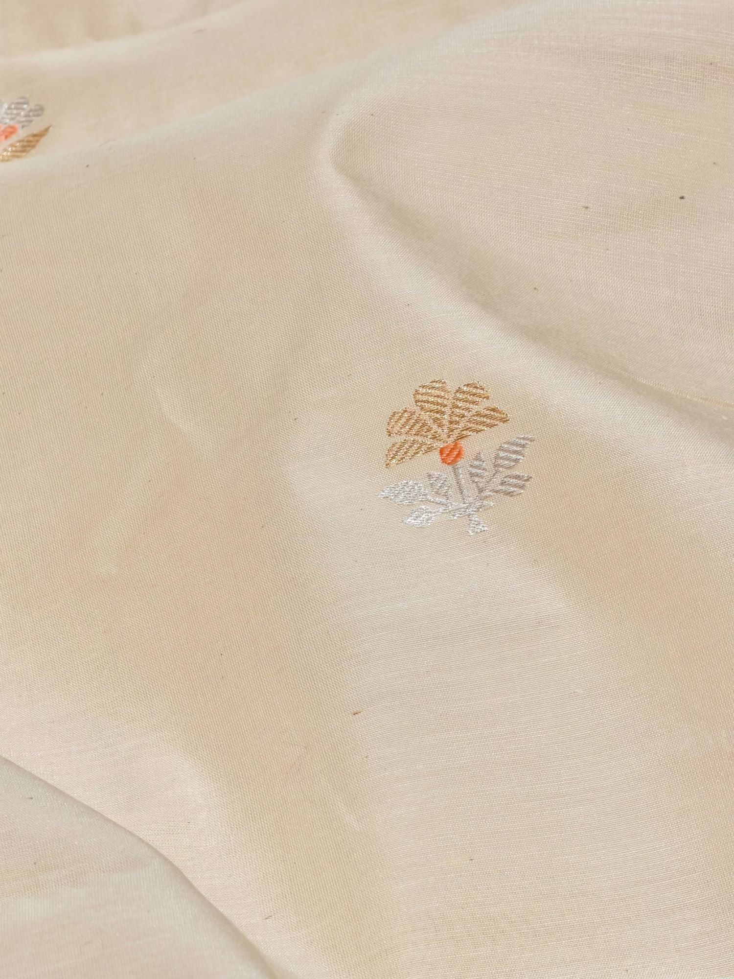 Ivory Premium Cotton Fabric With Floral Motif