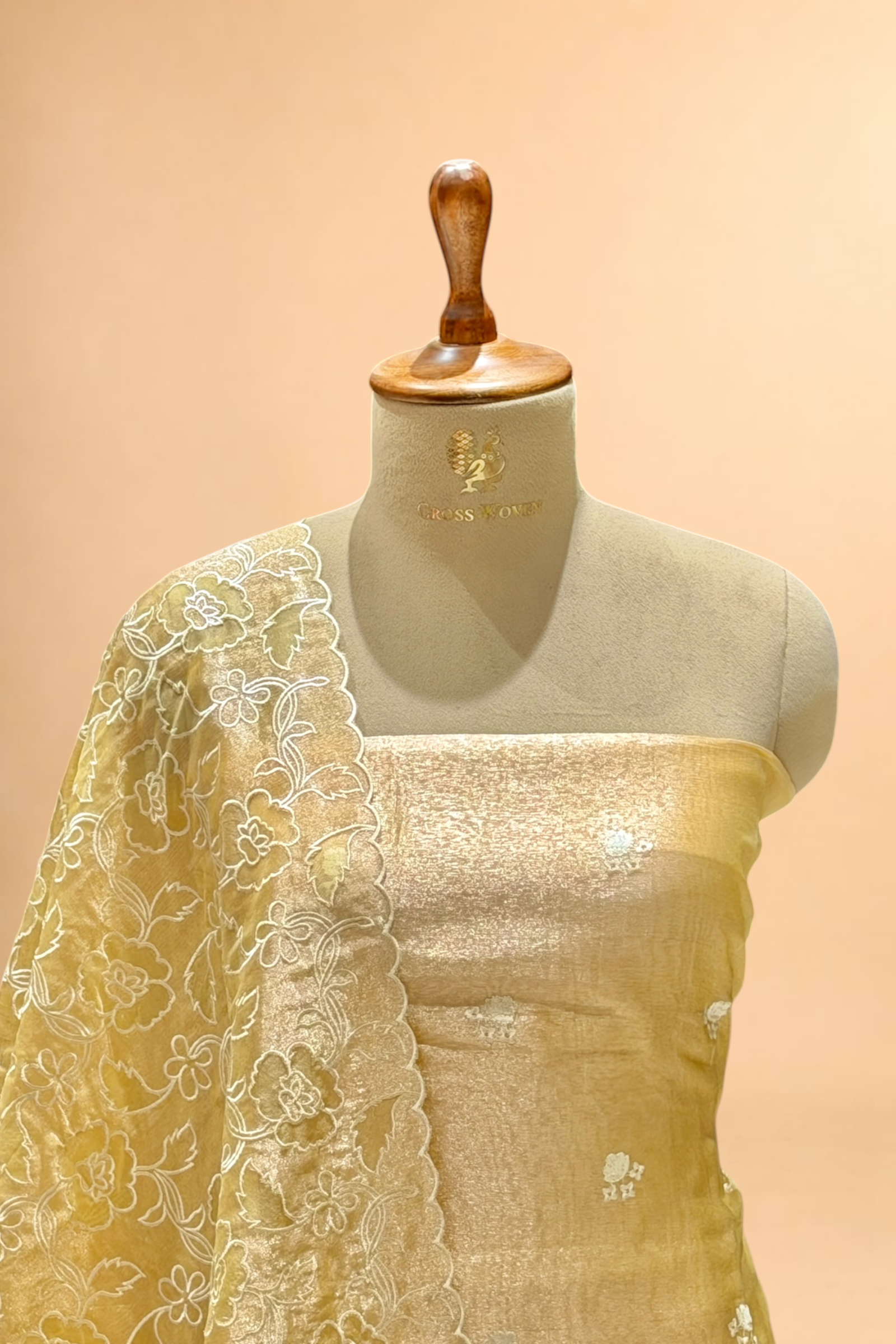 Yellow Tissue Silk Embroidered Suit Set with Floral Jaal Dupatta