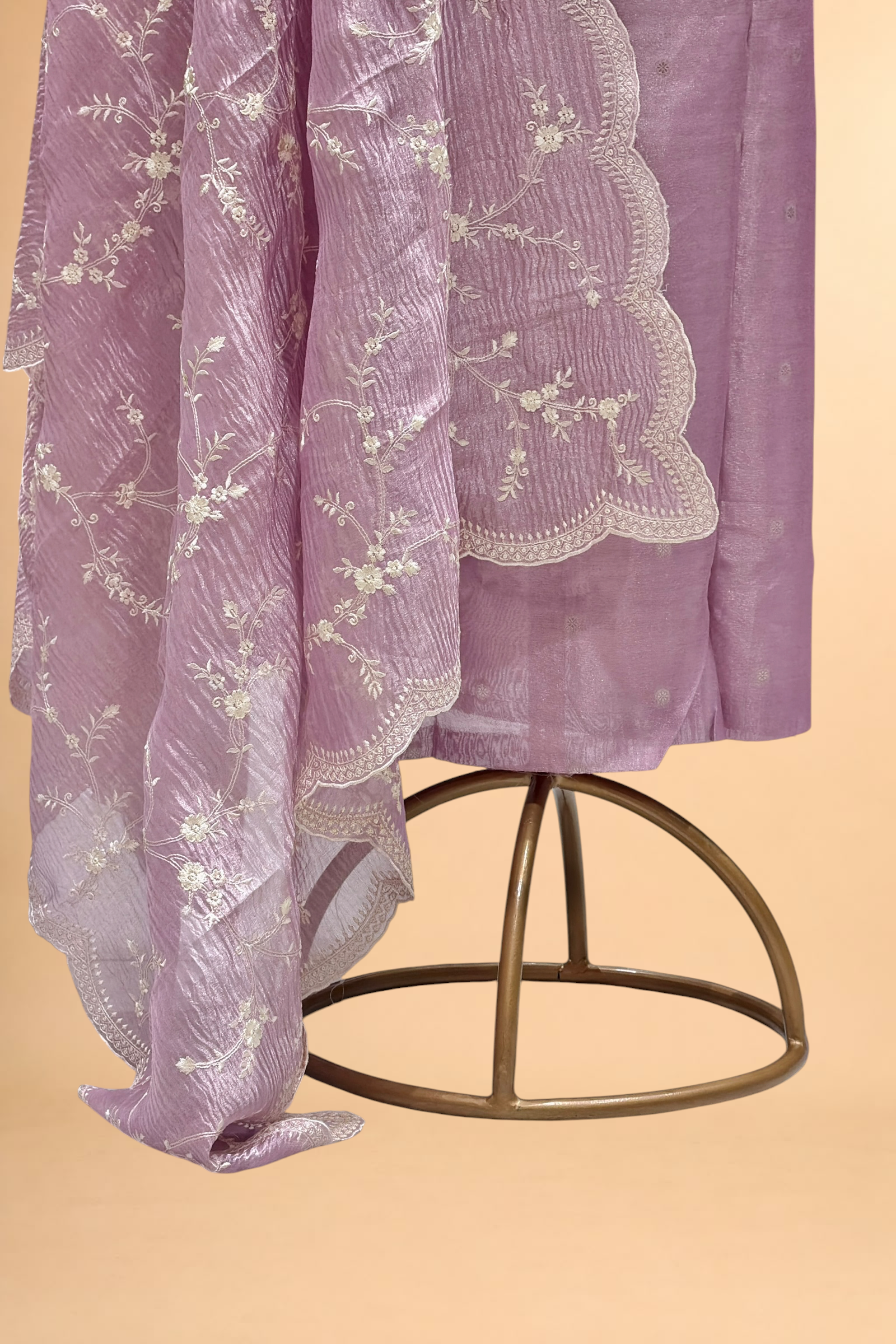 Lavender Tissue Silk Suit Set with Crush Tissue Floral Dupatta
