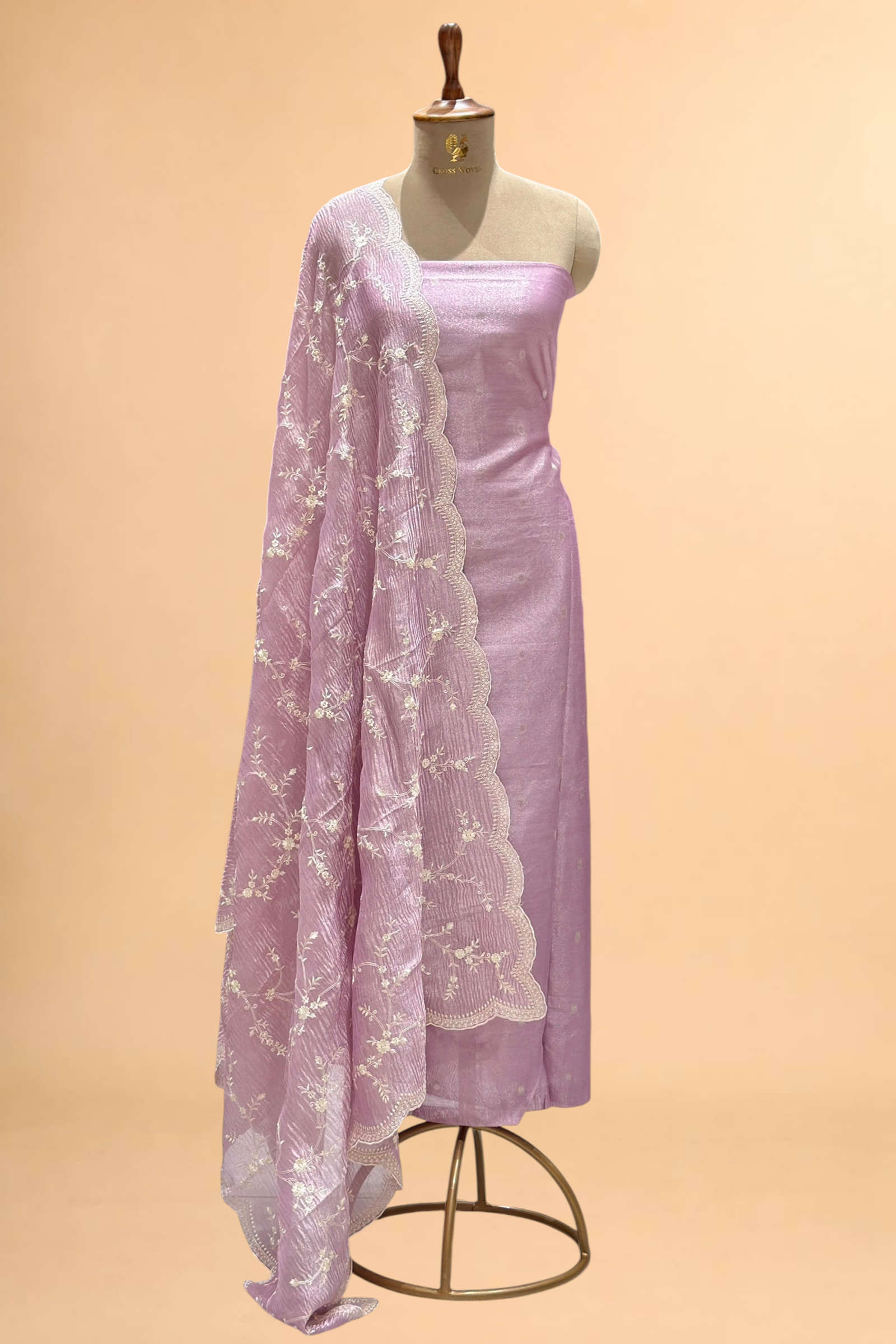 Lavender Tissue Silk Suit Set with Crush Tissue Floral Dupatta