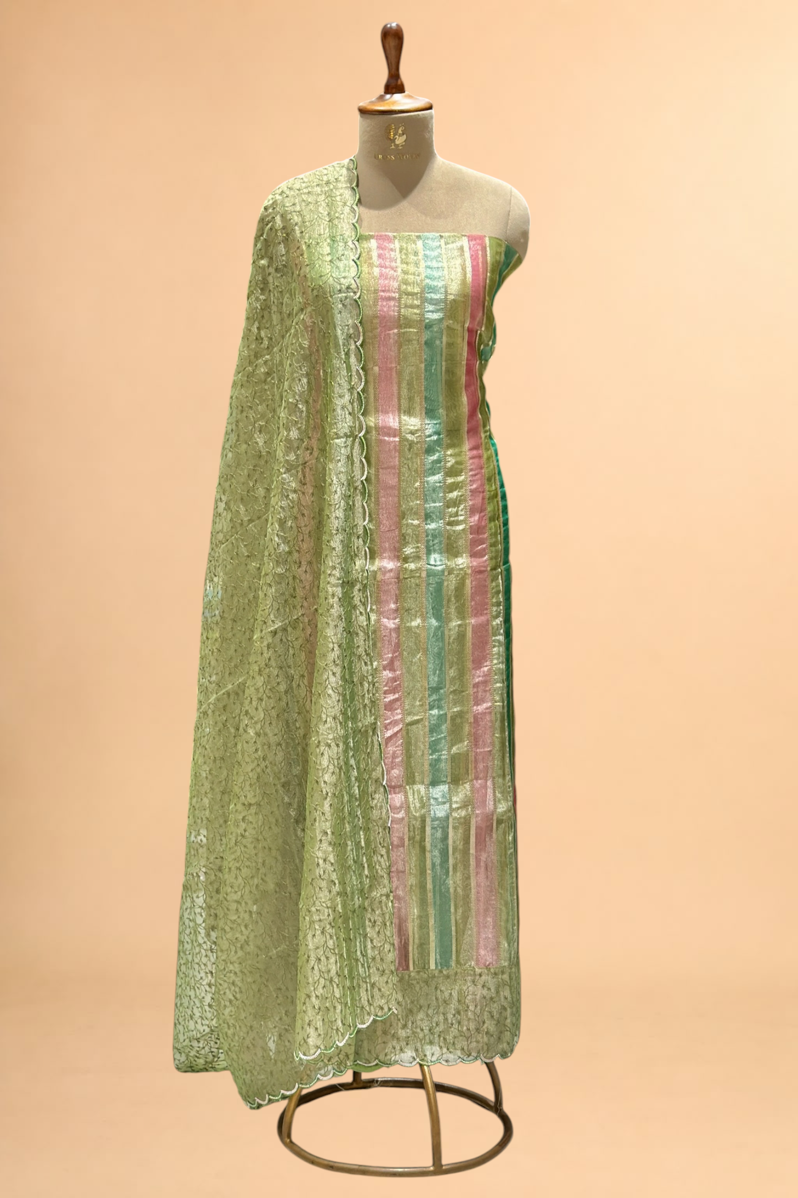 Pista Green Tissue Silk RangKaat Suit Set