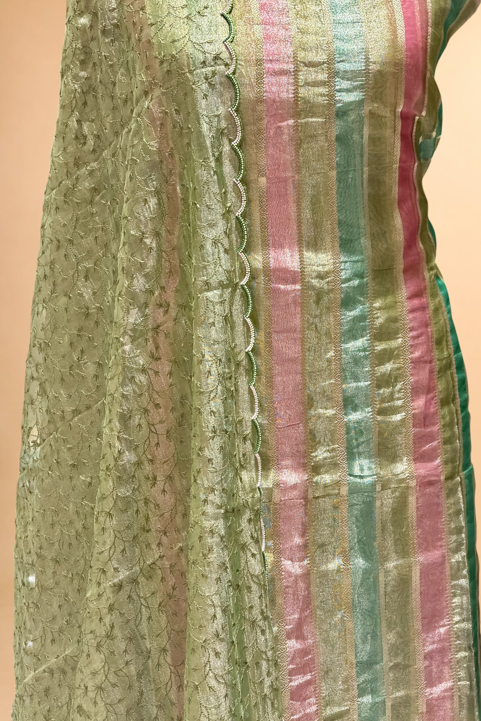 Pista Green Tissue Silk RangKaat Suit Set