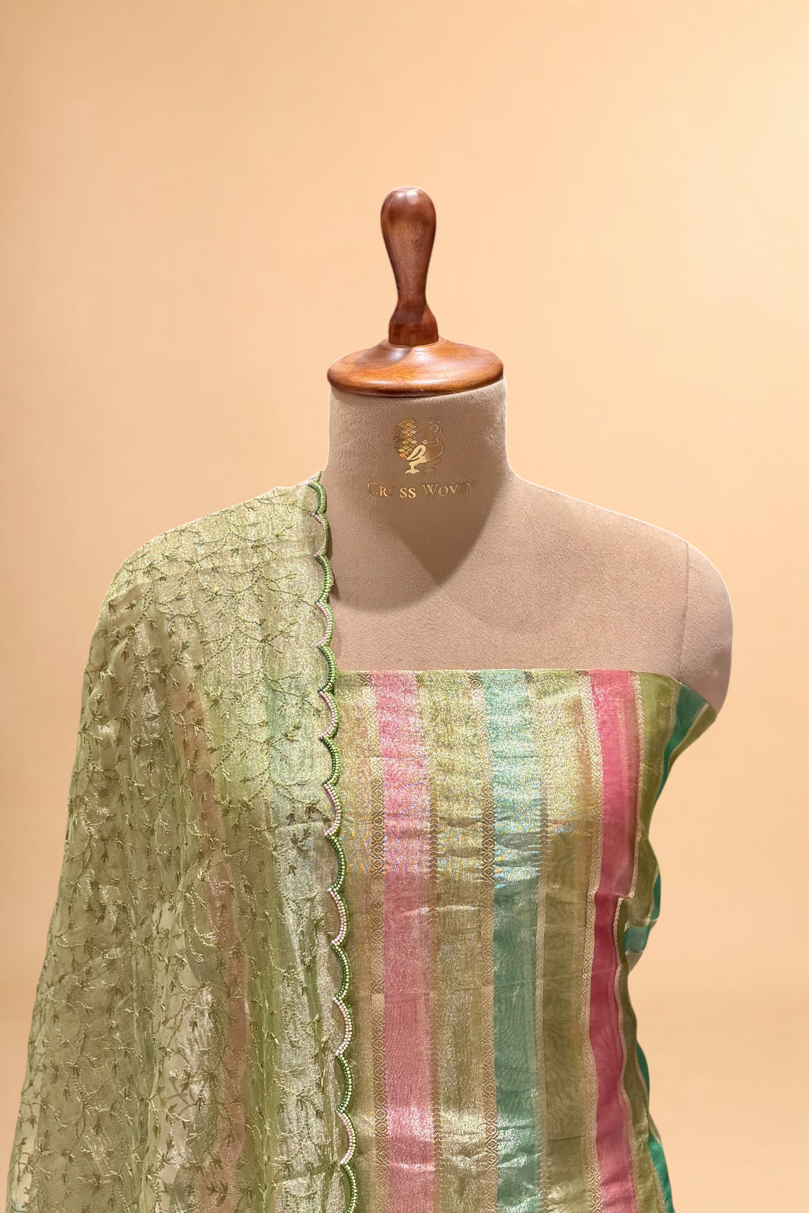 Pista Green Tissue Silk RangKaat Suit Set