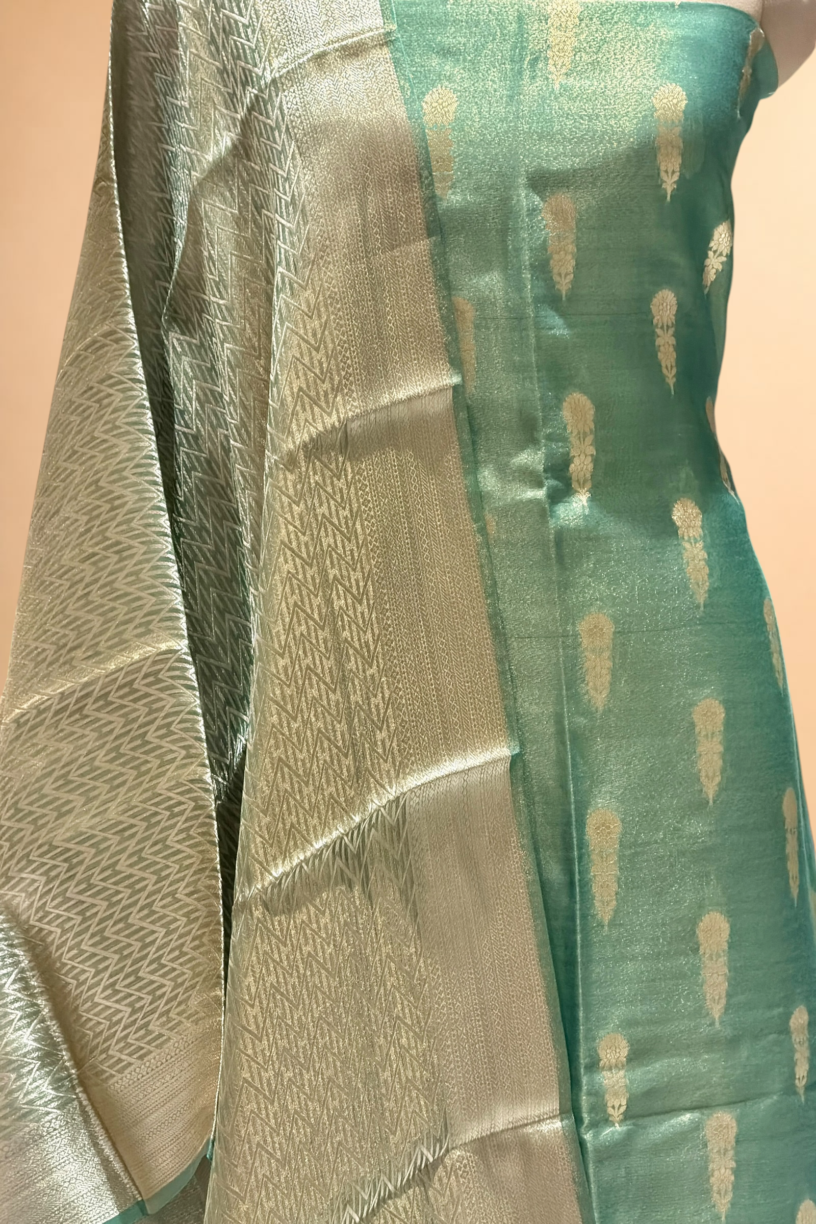 Deep Olive Green Tissue Silk Suit Set with Brocade Dupatta