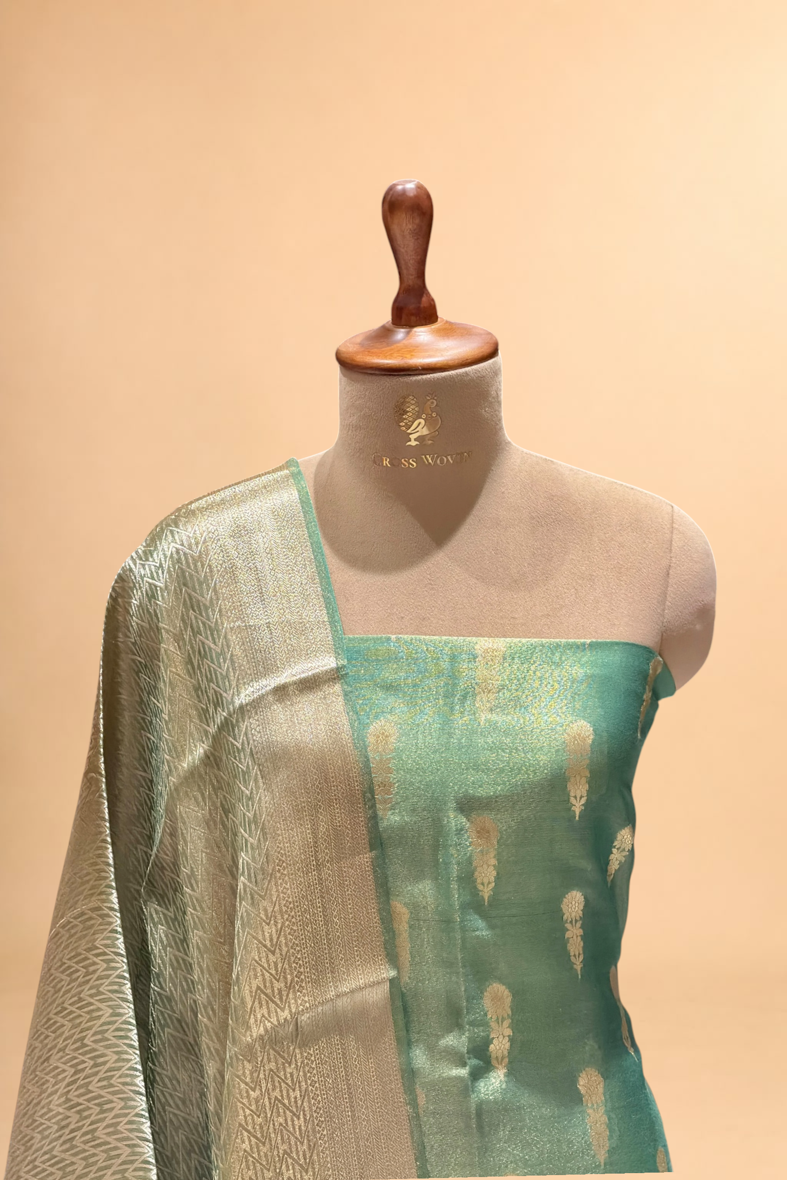 Deep Olive Green Tissue Silk Suit Set with Brocade Dupatta