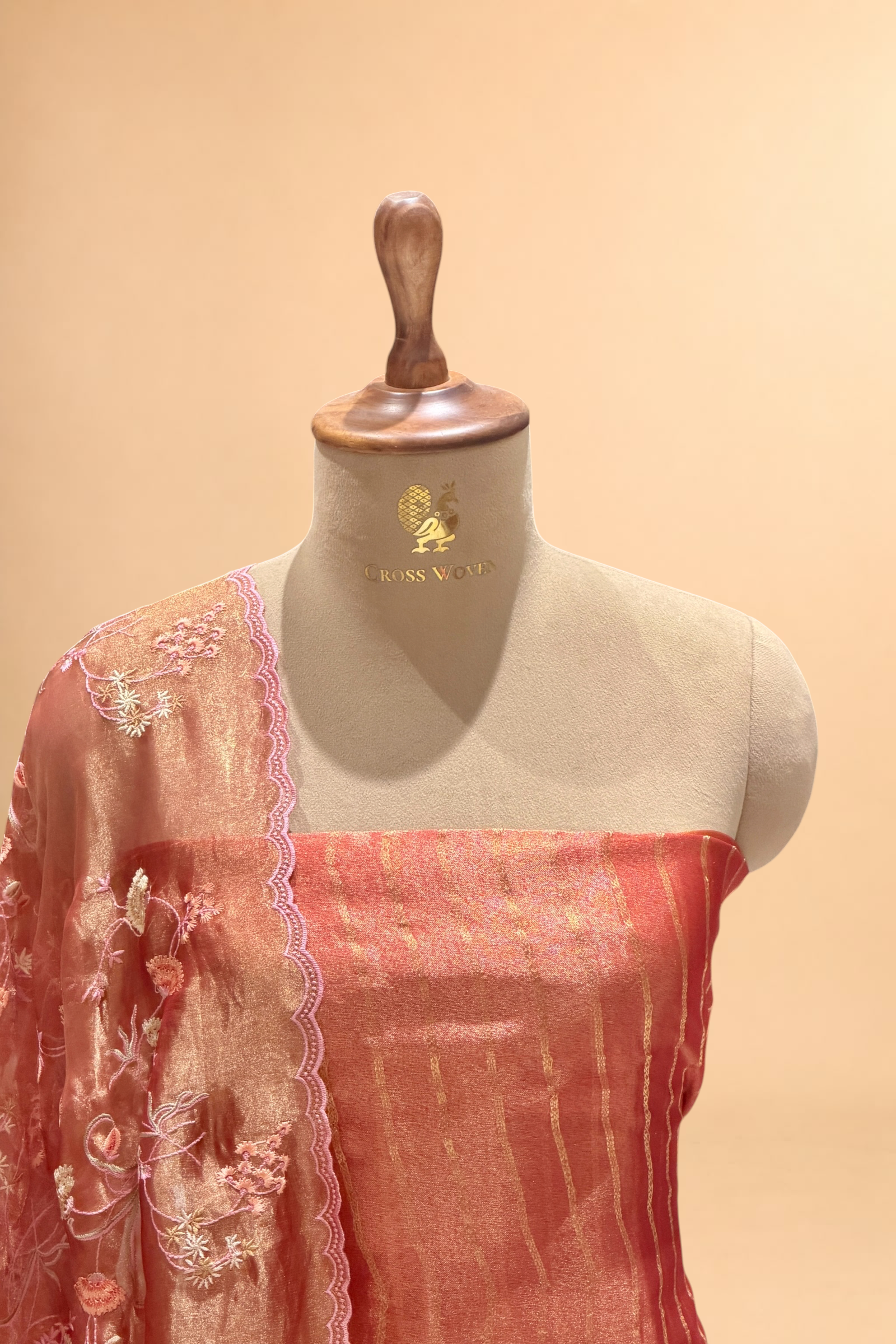 Rust Red Tissue Silk Suit with Floral Jaal Dupatta