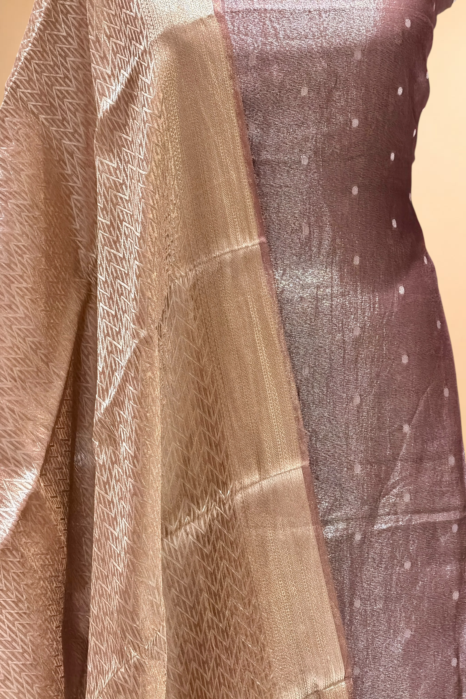 Brown Tissue Silk Suit Set with Brocade Dupatta