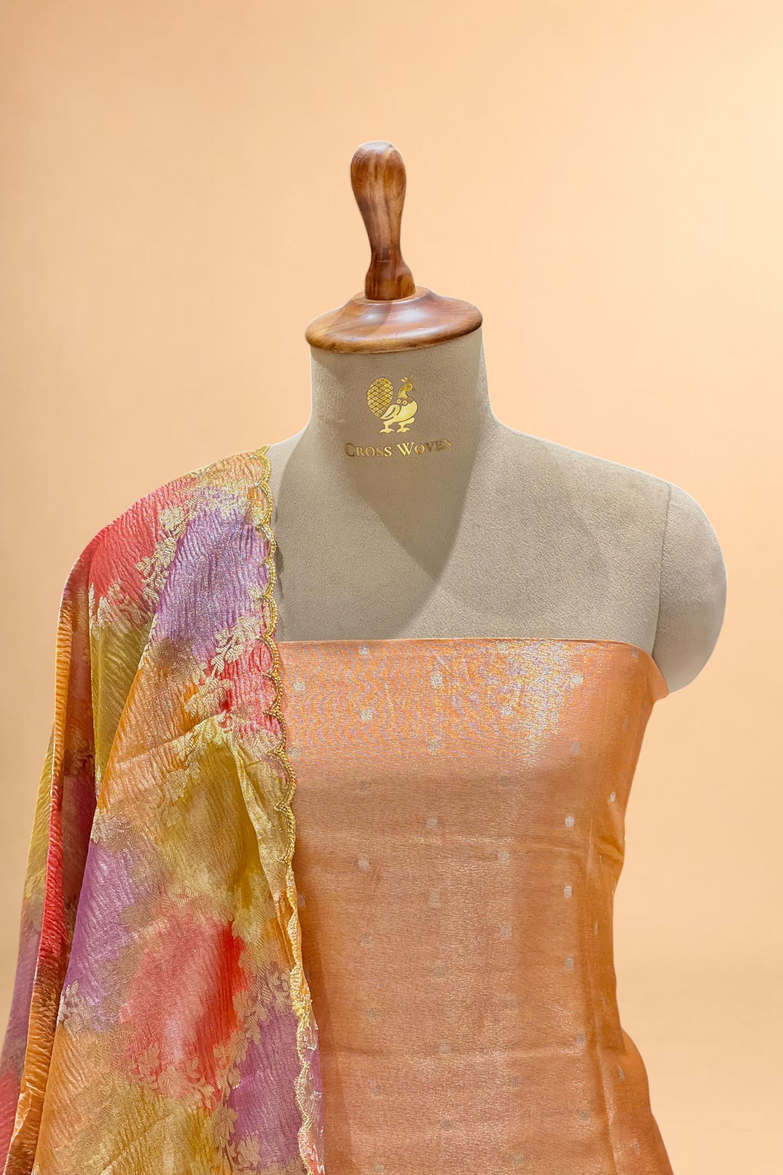 Orange Tissue Silk Suit Set With Rangkaat Dupatta