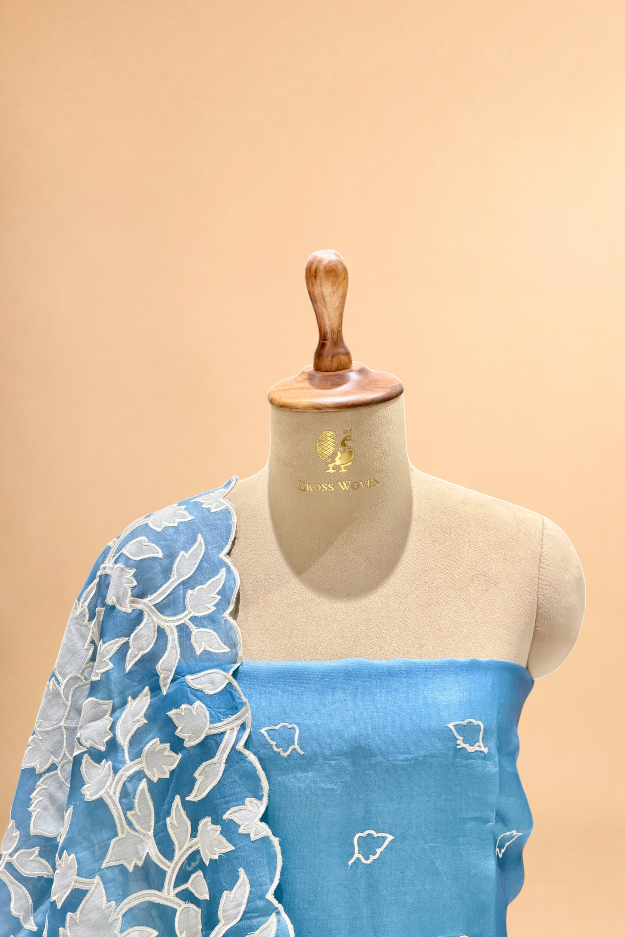 Dusty Blue Organza Silk Suit Set With Appliqué Dupatta