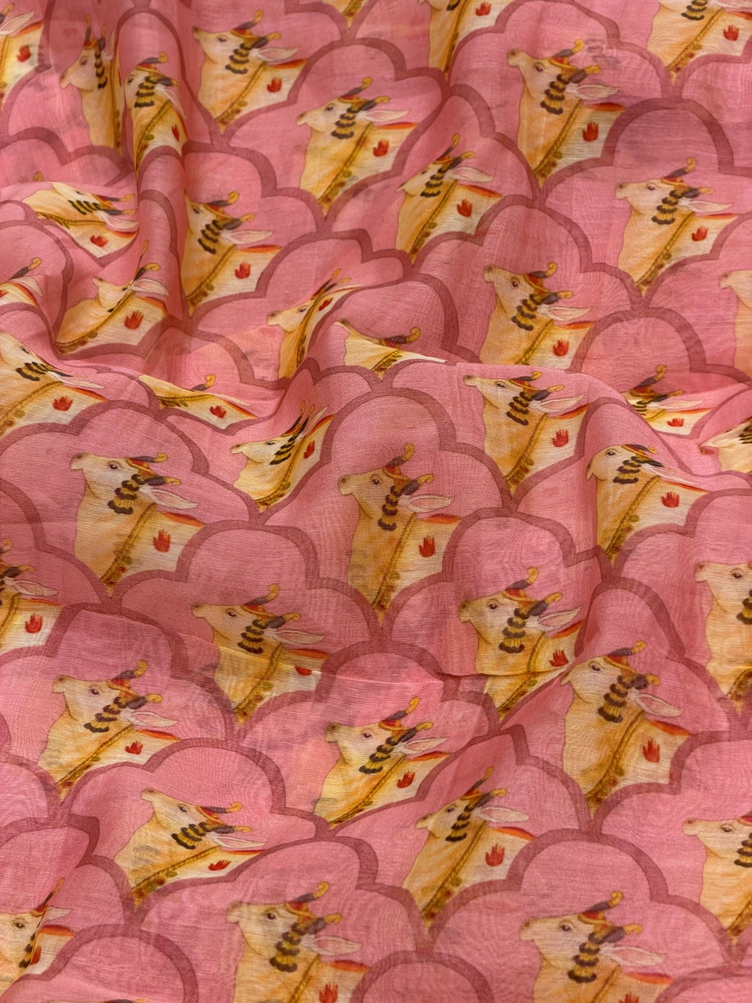 Rose Pink Mul Pichwai Prints Fabric