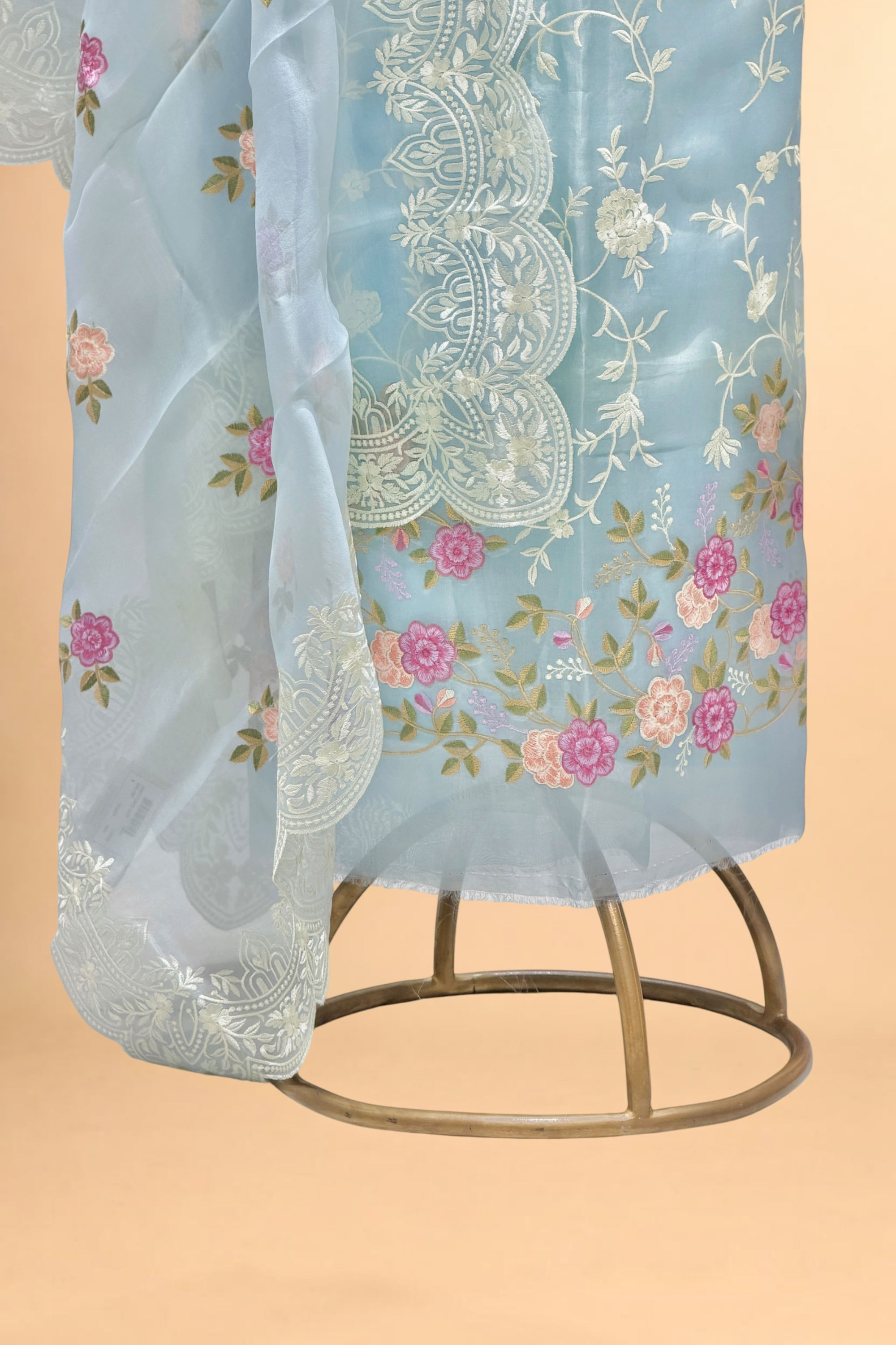 Powder Blue Organza Silk Suit Set With Embroidered Dupatta