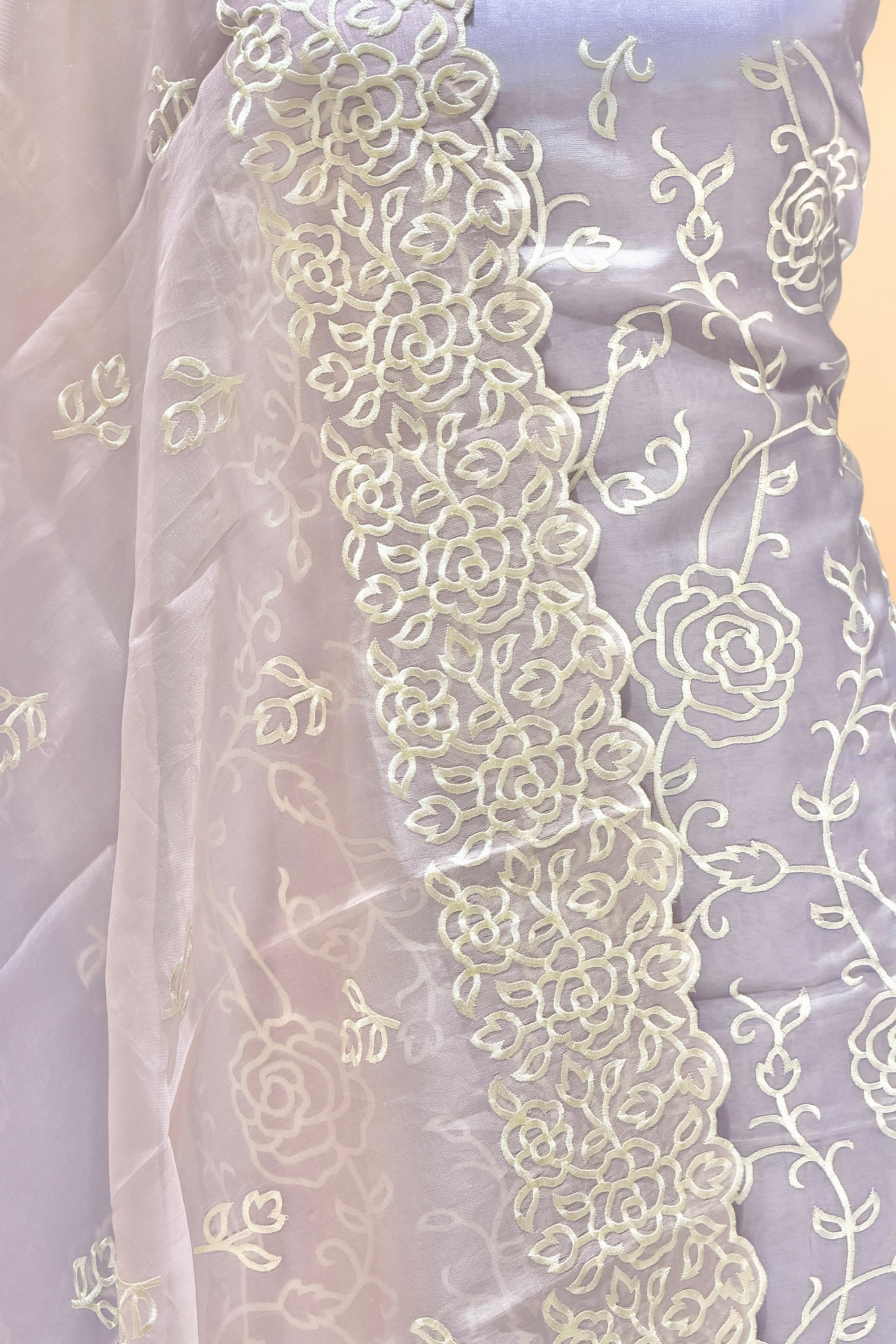 Lavender Organza Silk Suit Set With Shaded Dupatta