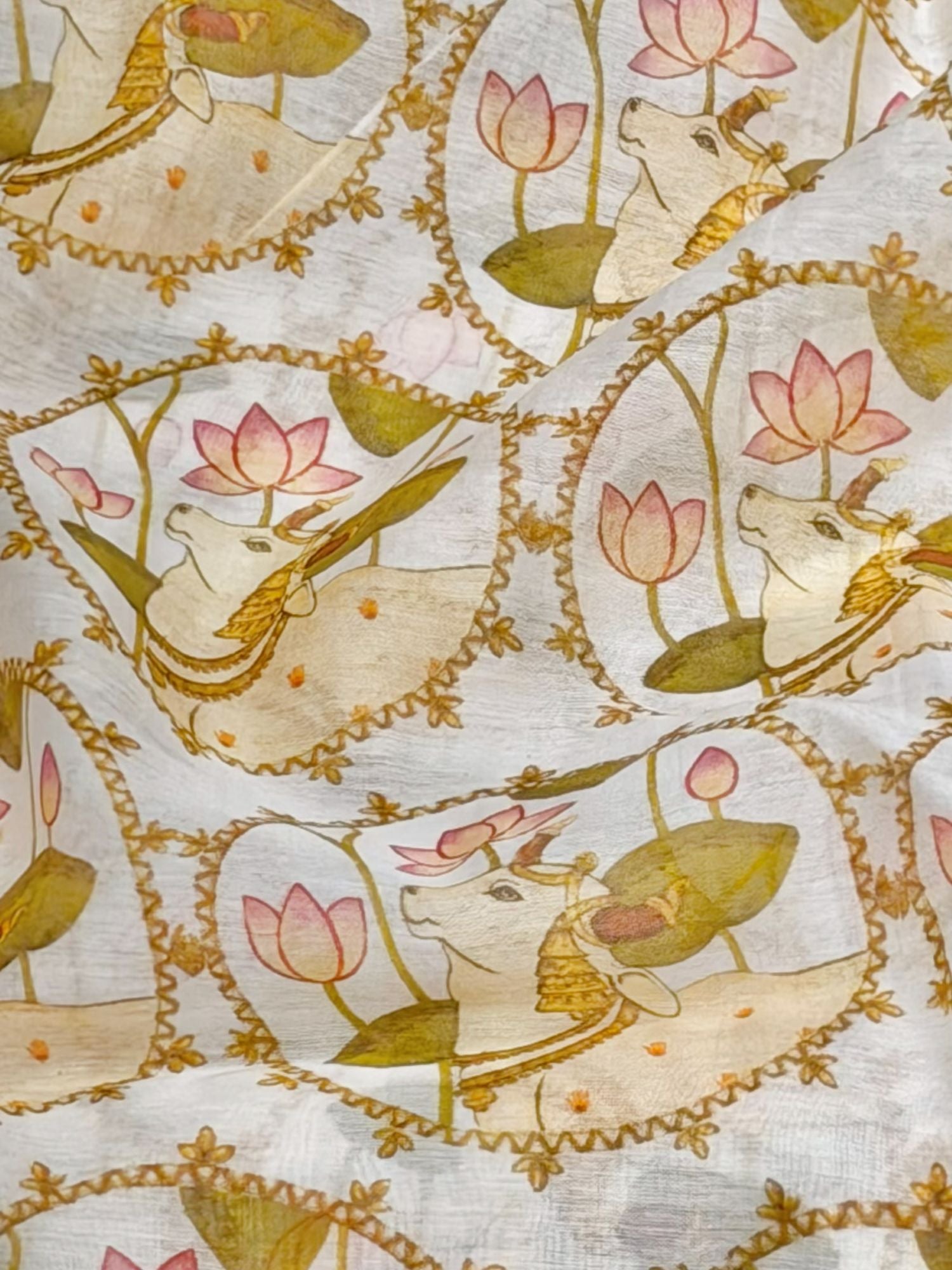 Ice Blue Mul Pichwai Prints Fabric