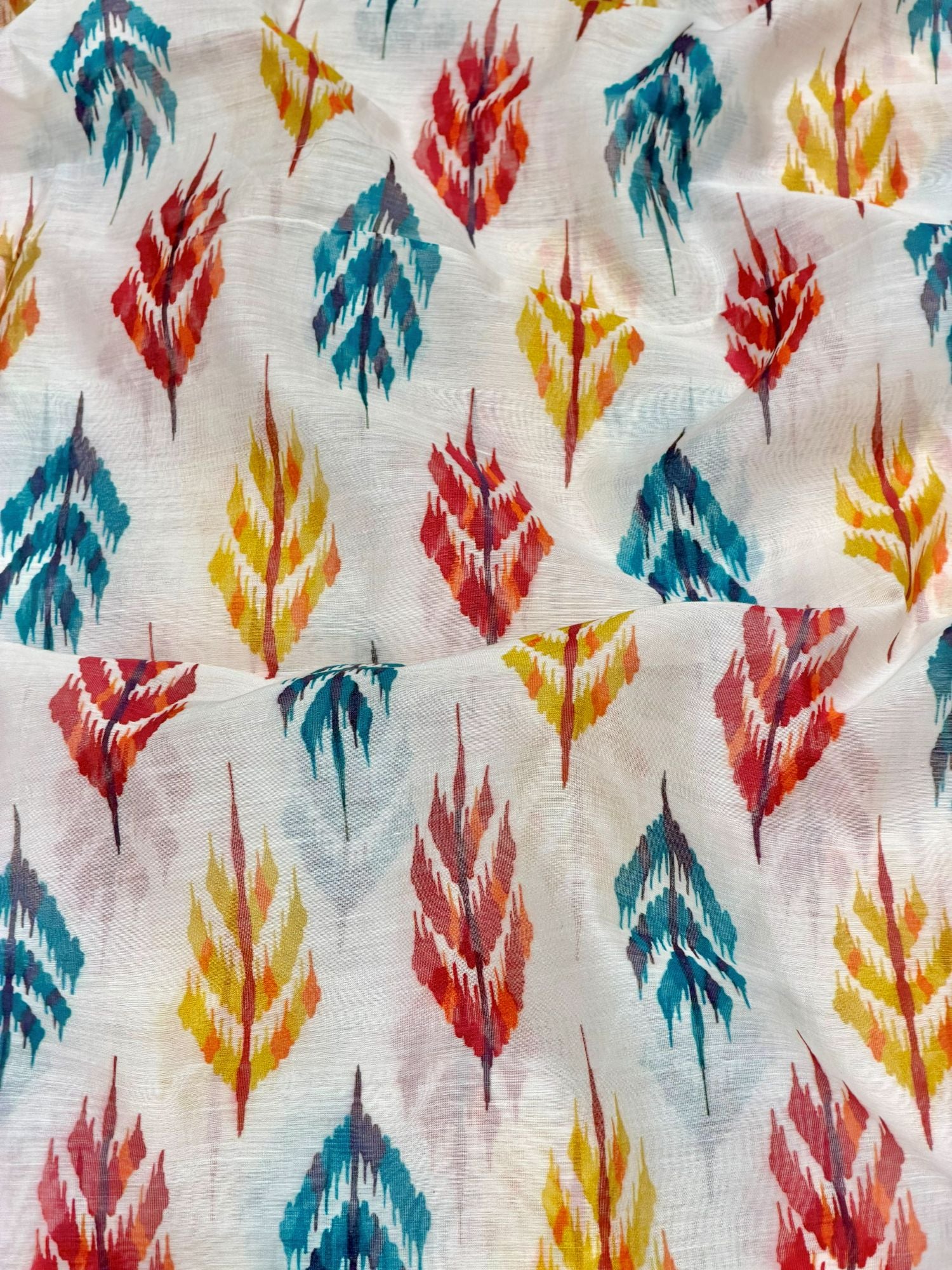White Mul Floral Prints Fabric