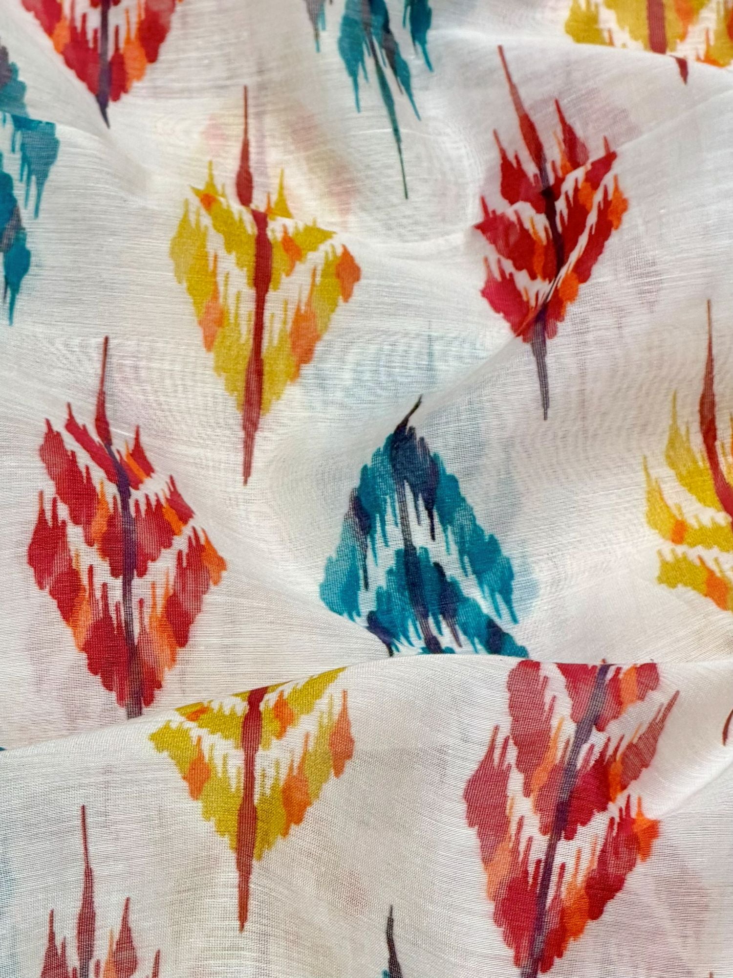 White Mul Floral Prints Fabric