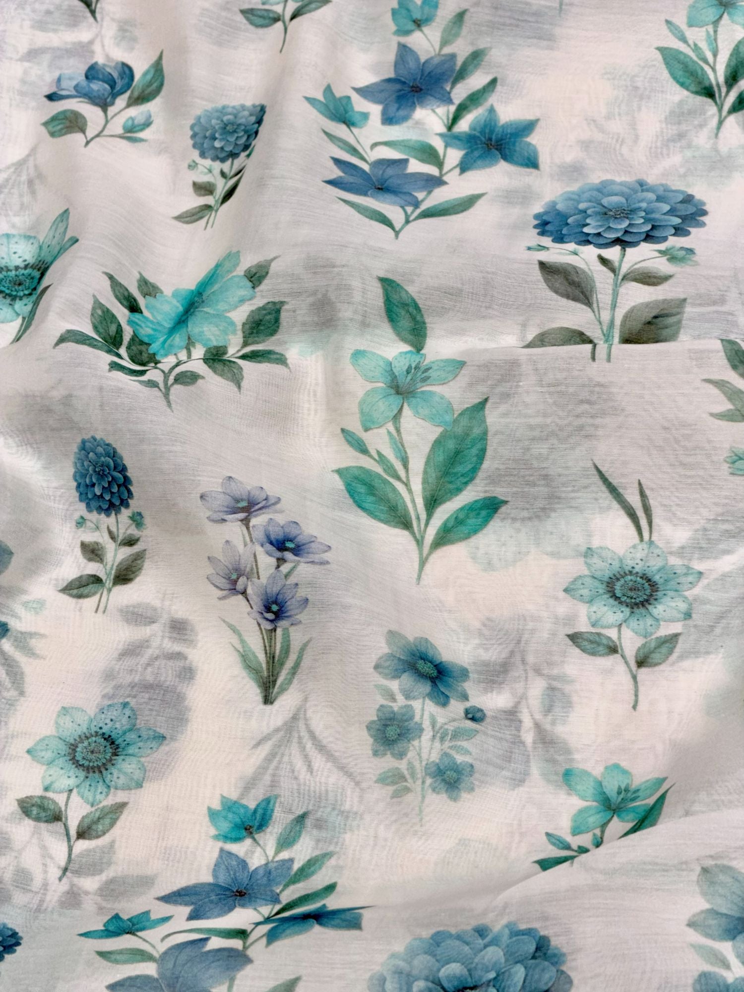 White Mul Floral Prints Fabric