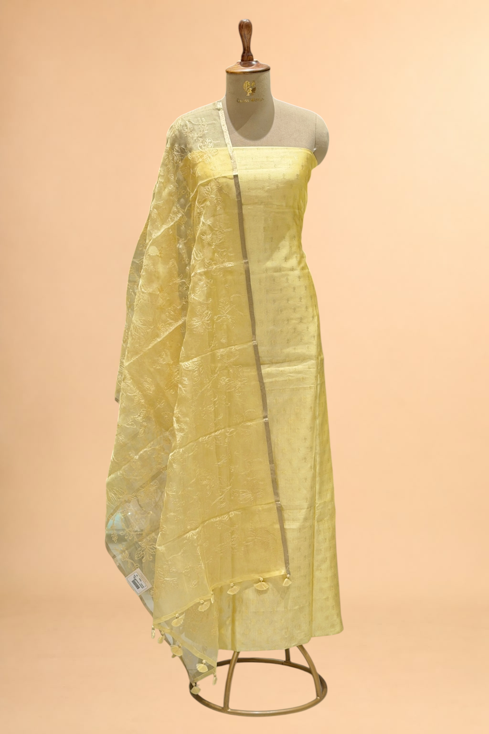 Yellow Pure Silk Suit Set With Organza Dupatta