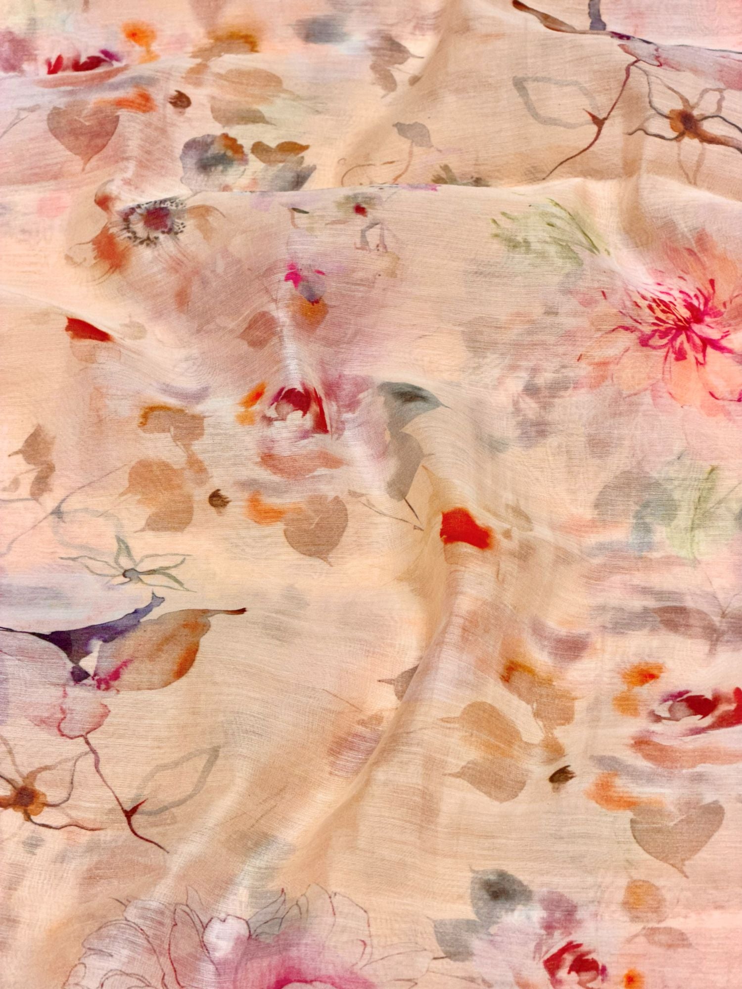 Peach Mul Floral Prints Fabric