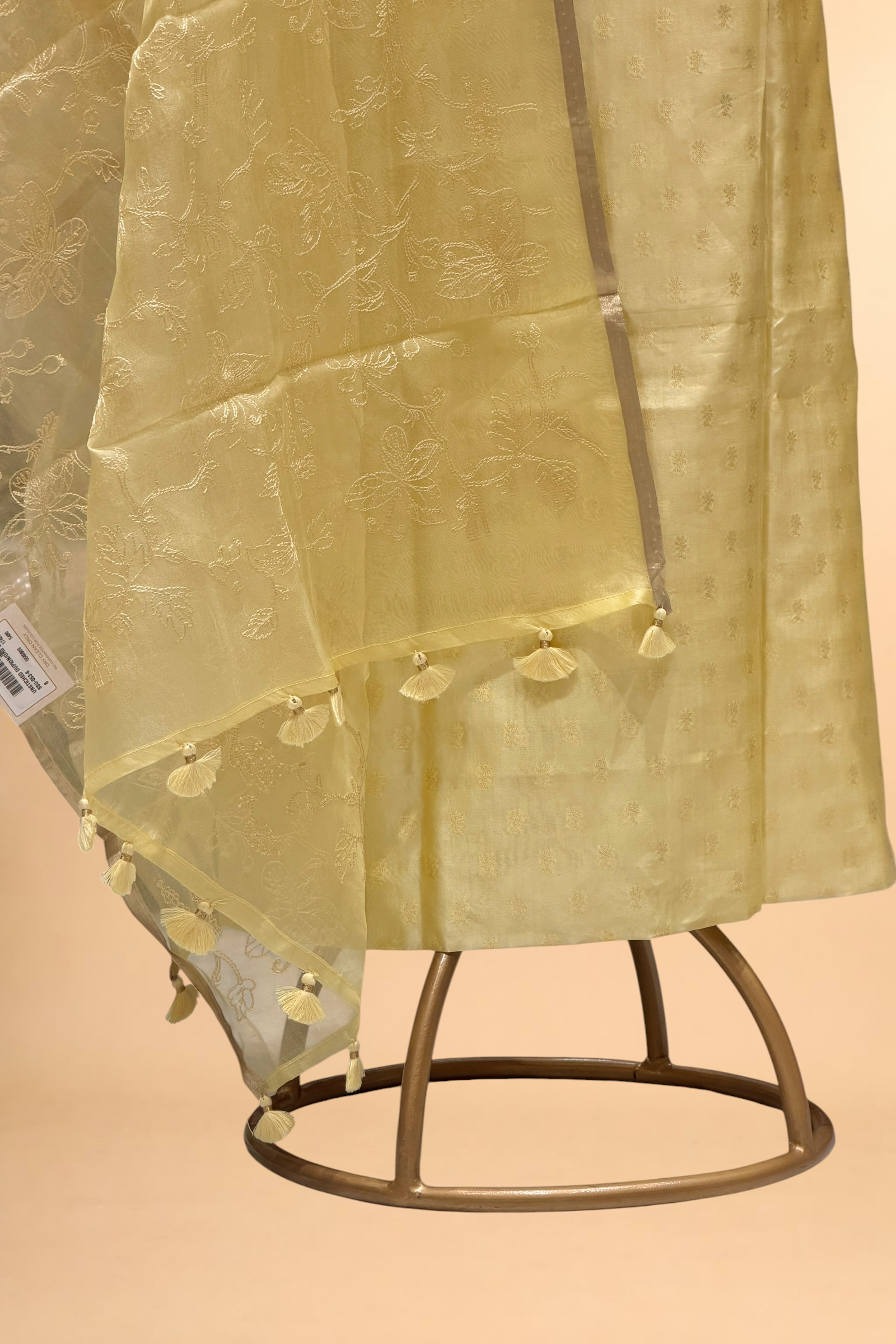 Yellow Pure Silk Suit Set With Organza Dupatta