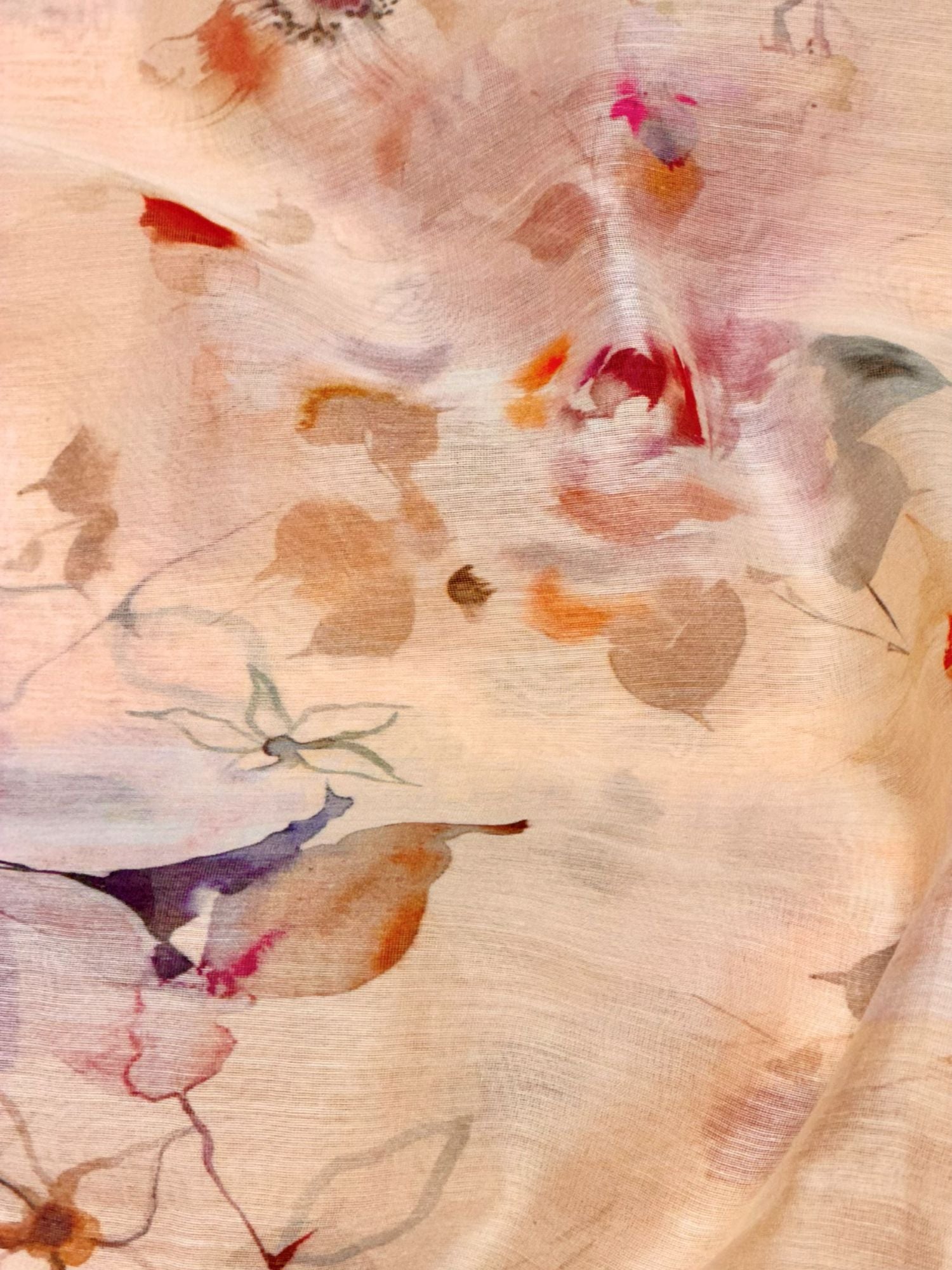 Peach Mul Floral Prints Fabric