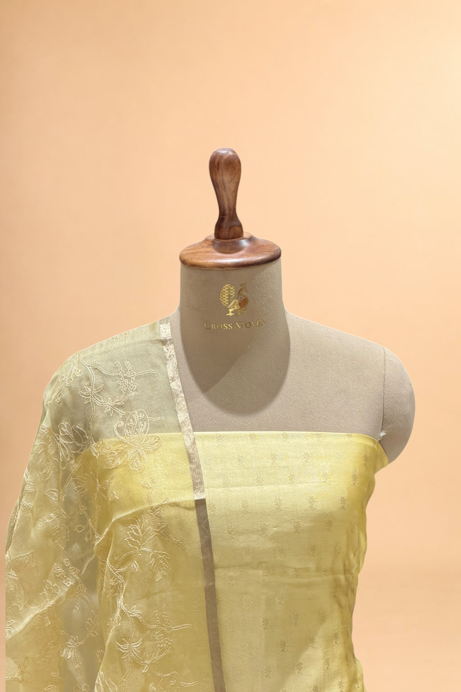 Yellow Pure Silk Suit Set With Organza Dupatta