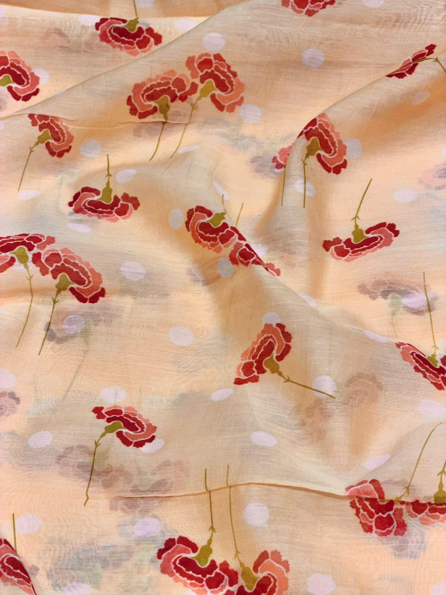 Peach Mul Floral Prints Fabric
