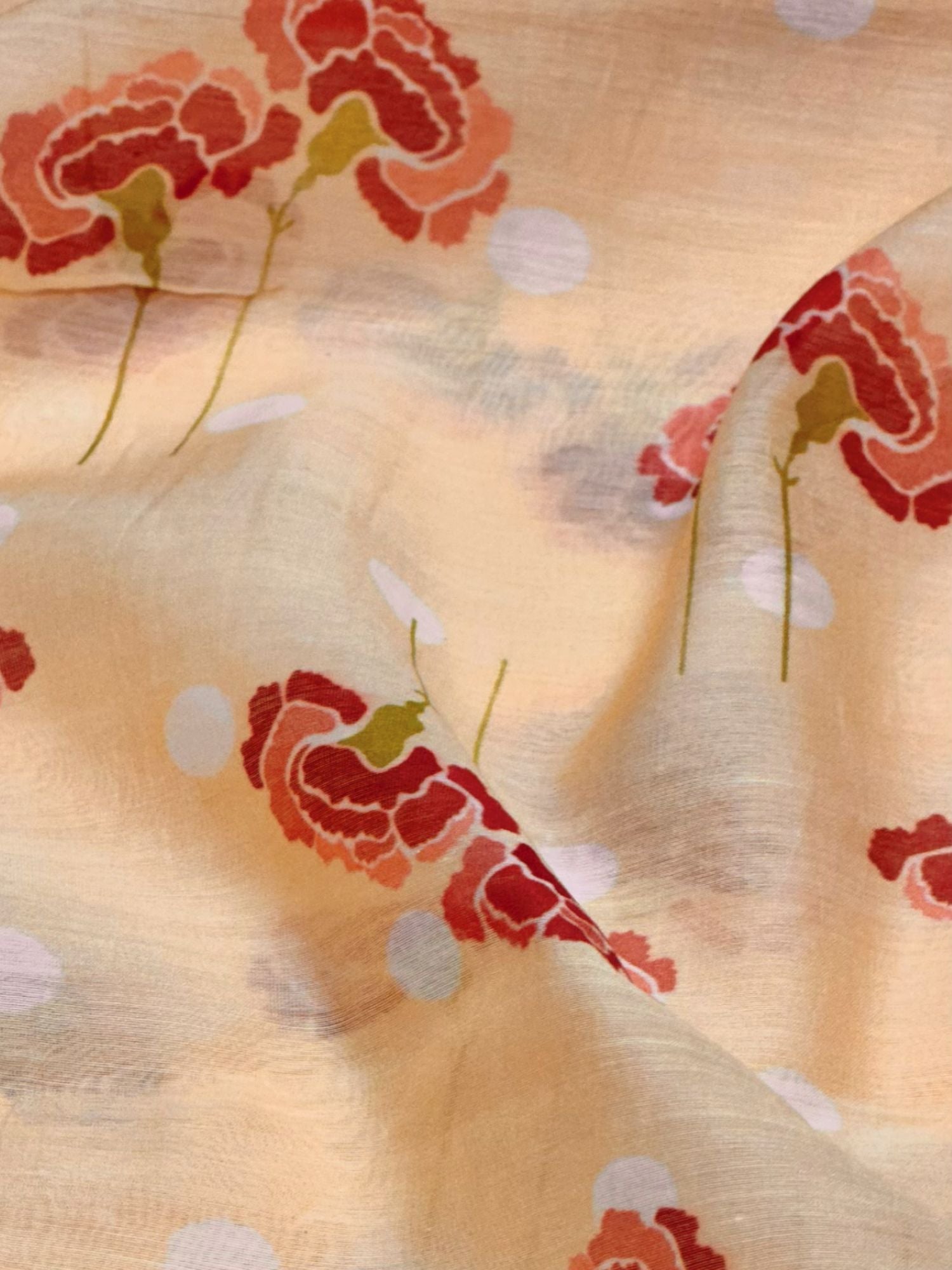 Peach Mul Floral Prints Fabric