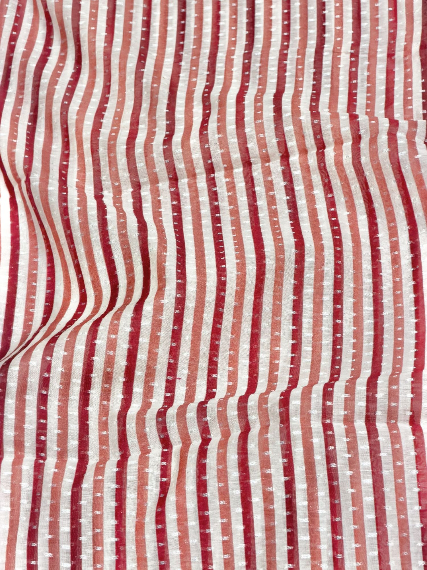 Ivory With Maroon Stripe Pure Mul Fabric