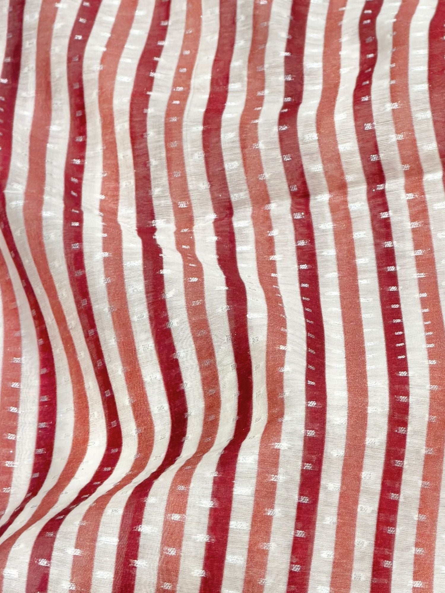 Ivory With Maroon Stripe Pure Mul Fabric