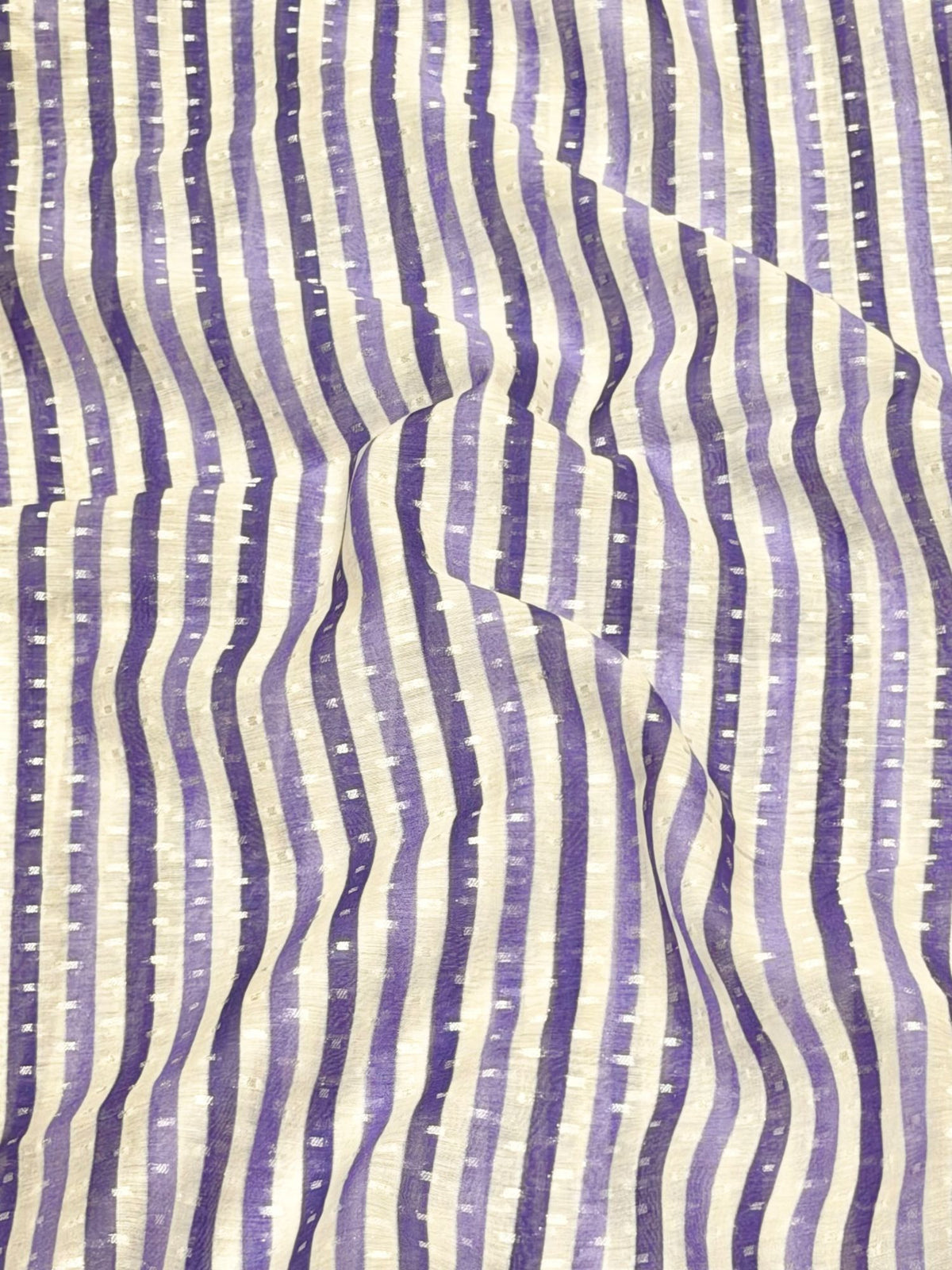 Ivory With Blue Stripe Pure Mul Fabric