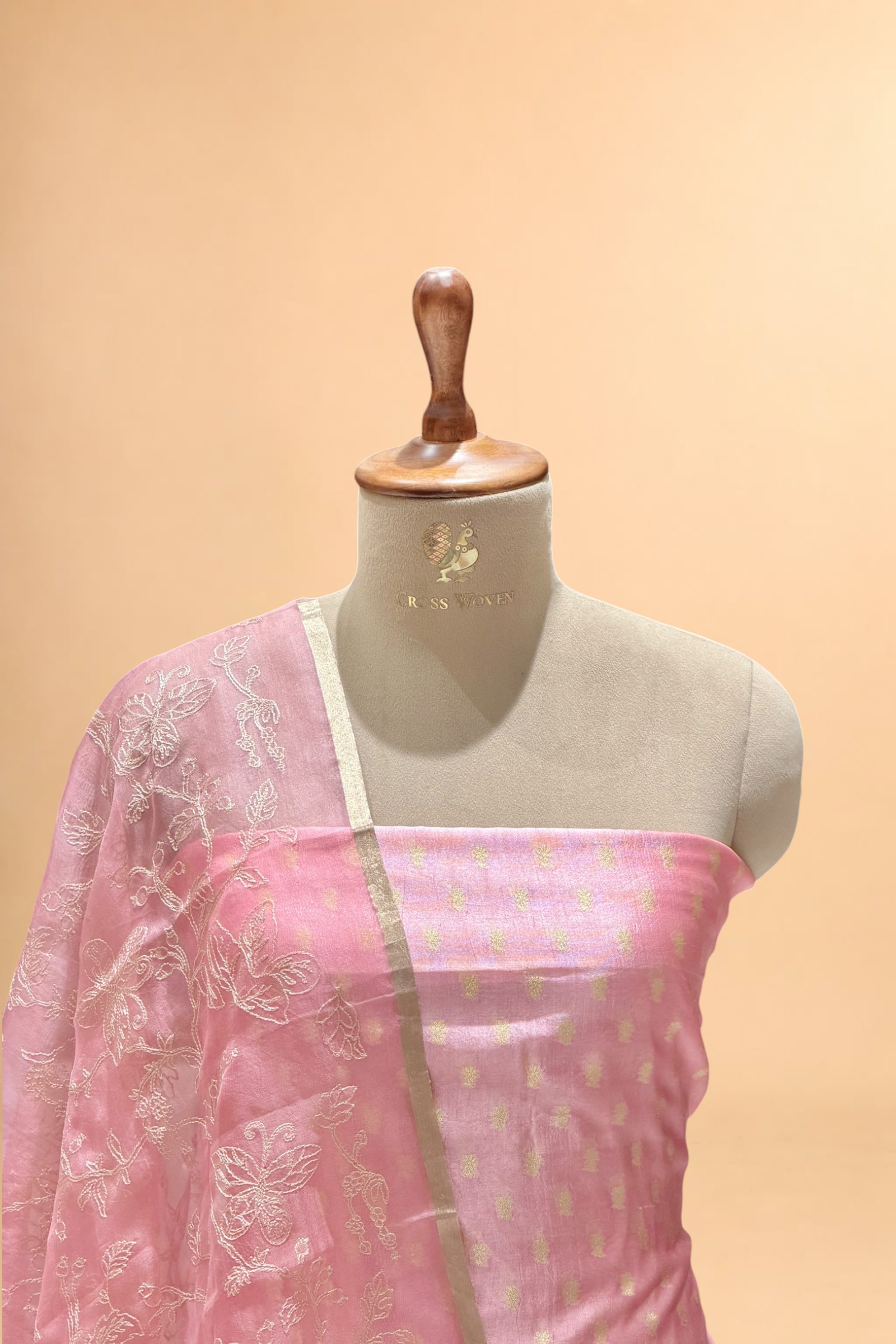 Pink Pure Silk Suit Set With Organza Dupatta