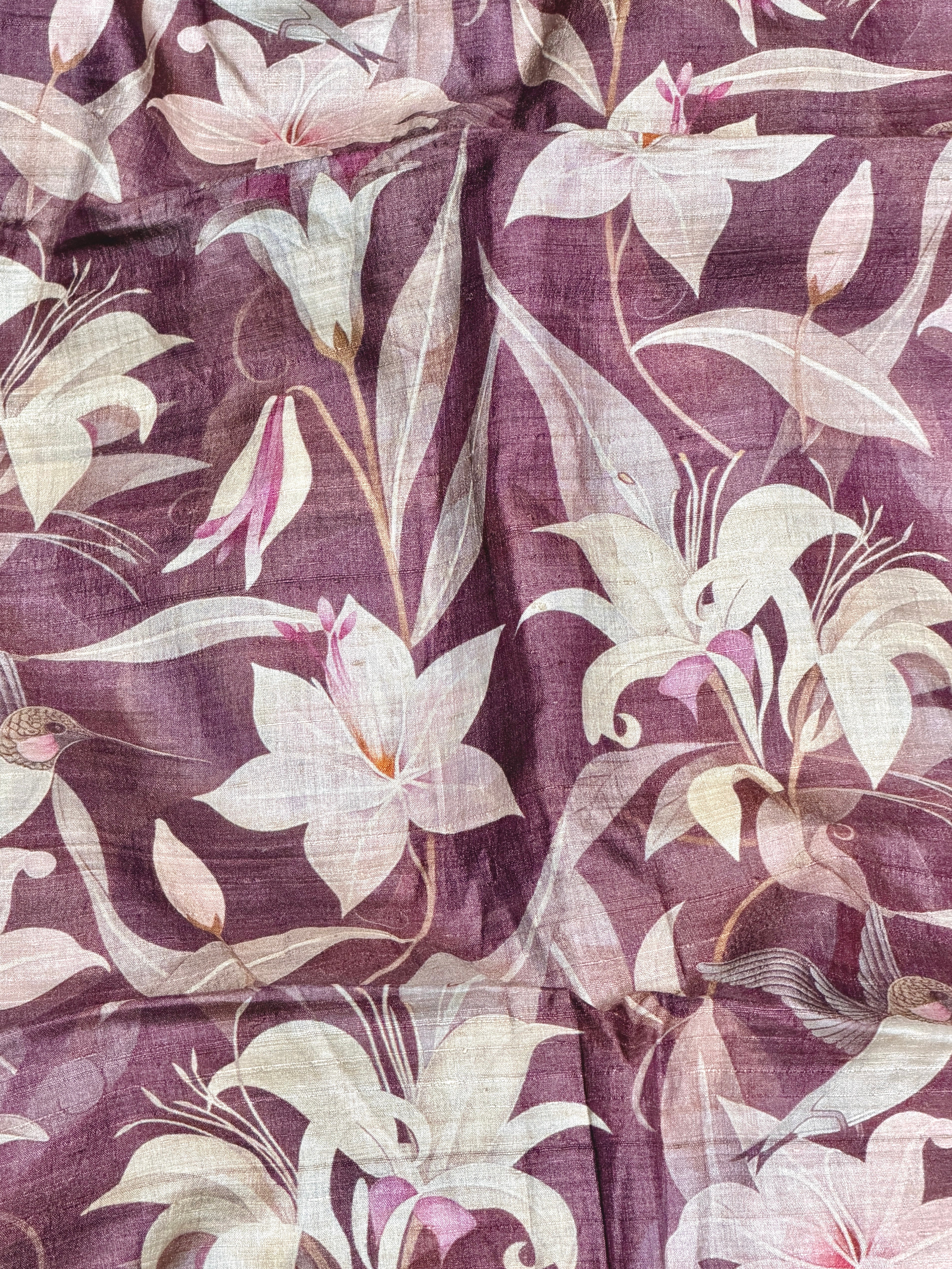 Plum Purple Tussar Kalamkari Printed Fabric