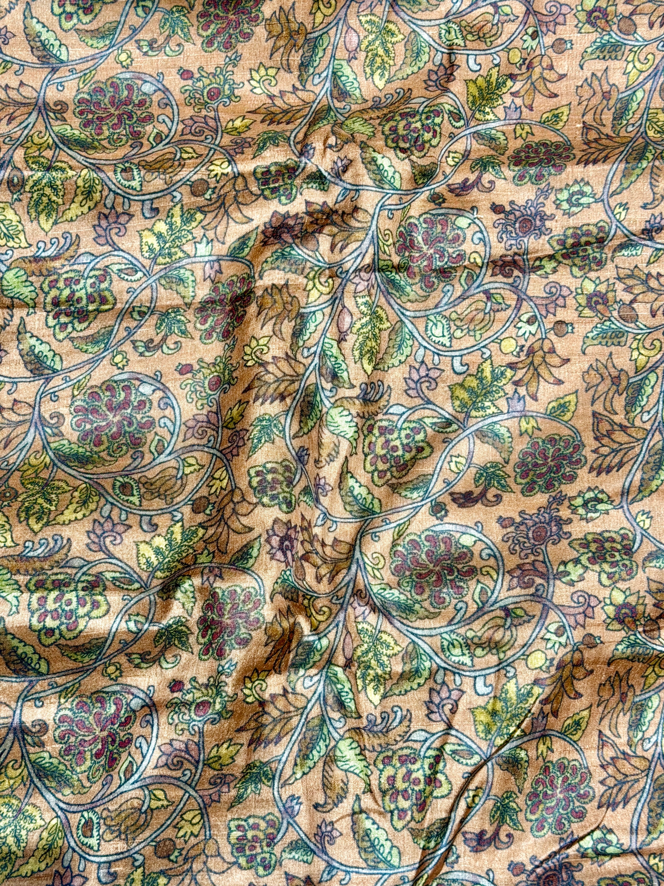 Peach Beige Tussar Kalamkari Printed Fabric