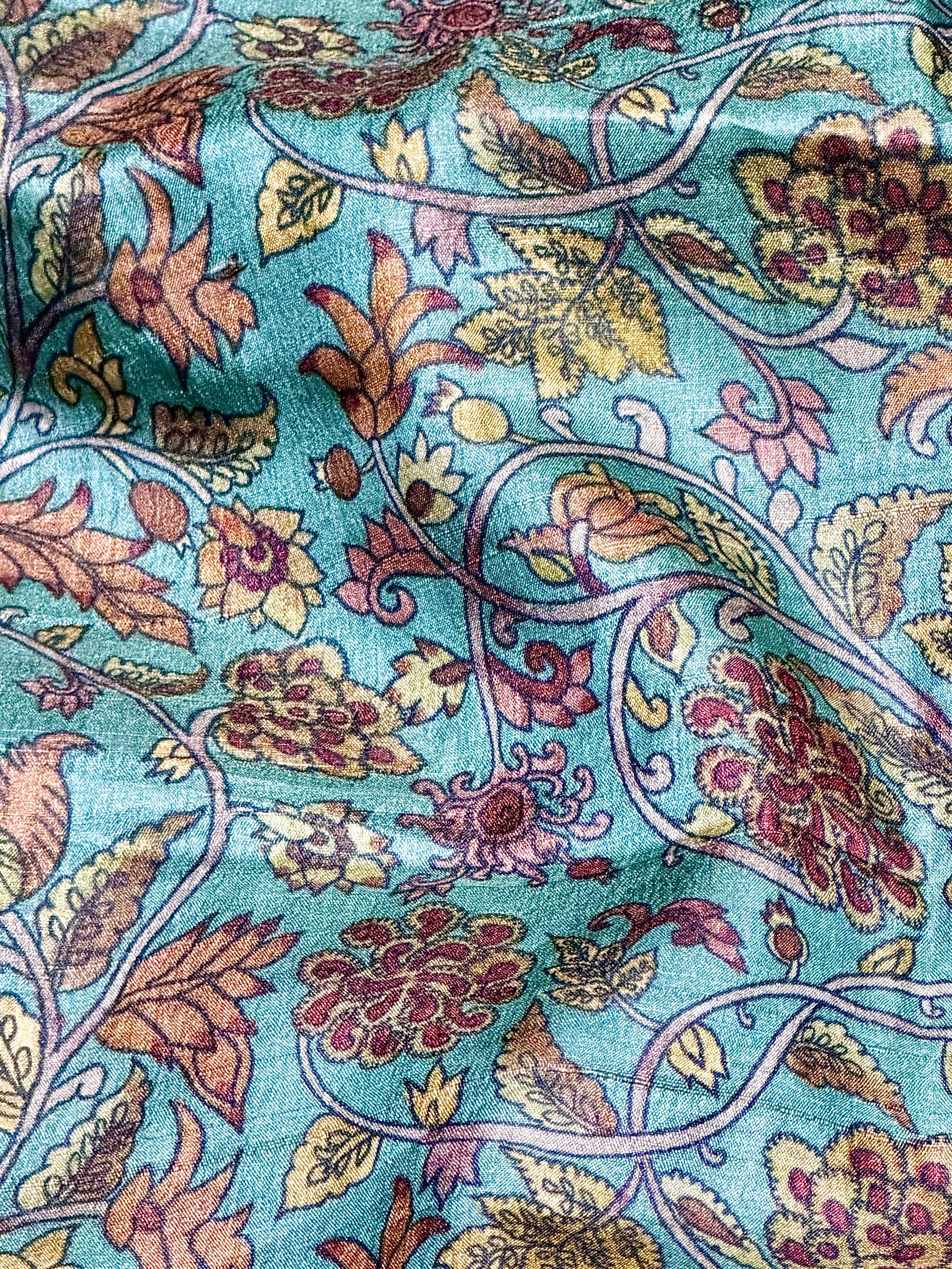 Aqua Blue Tussar Kalamkari Printed Fabric