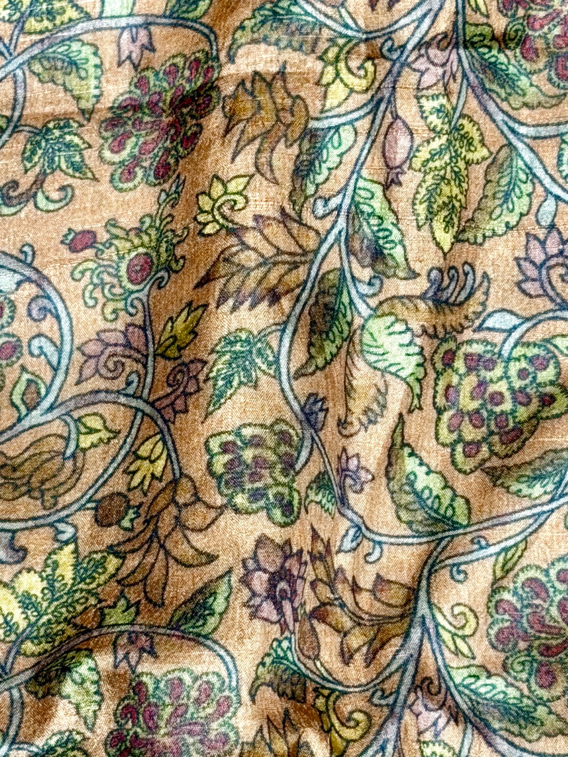 Peach Beige Tussar Kalamkari Printed Fabric