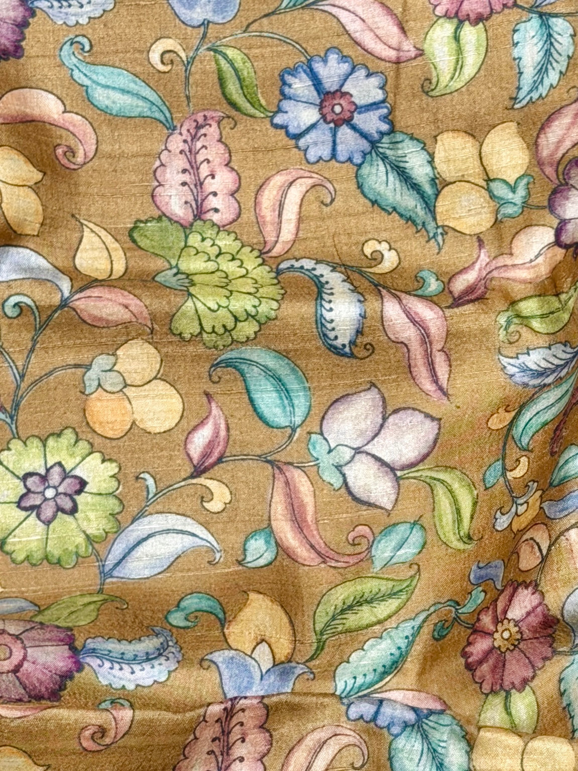 Mustard Gold Tussar Kalamkari Printed Fabric
